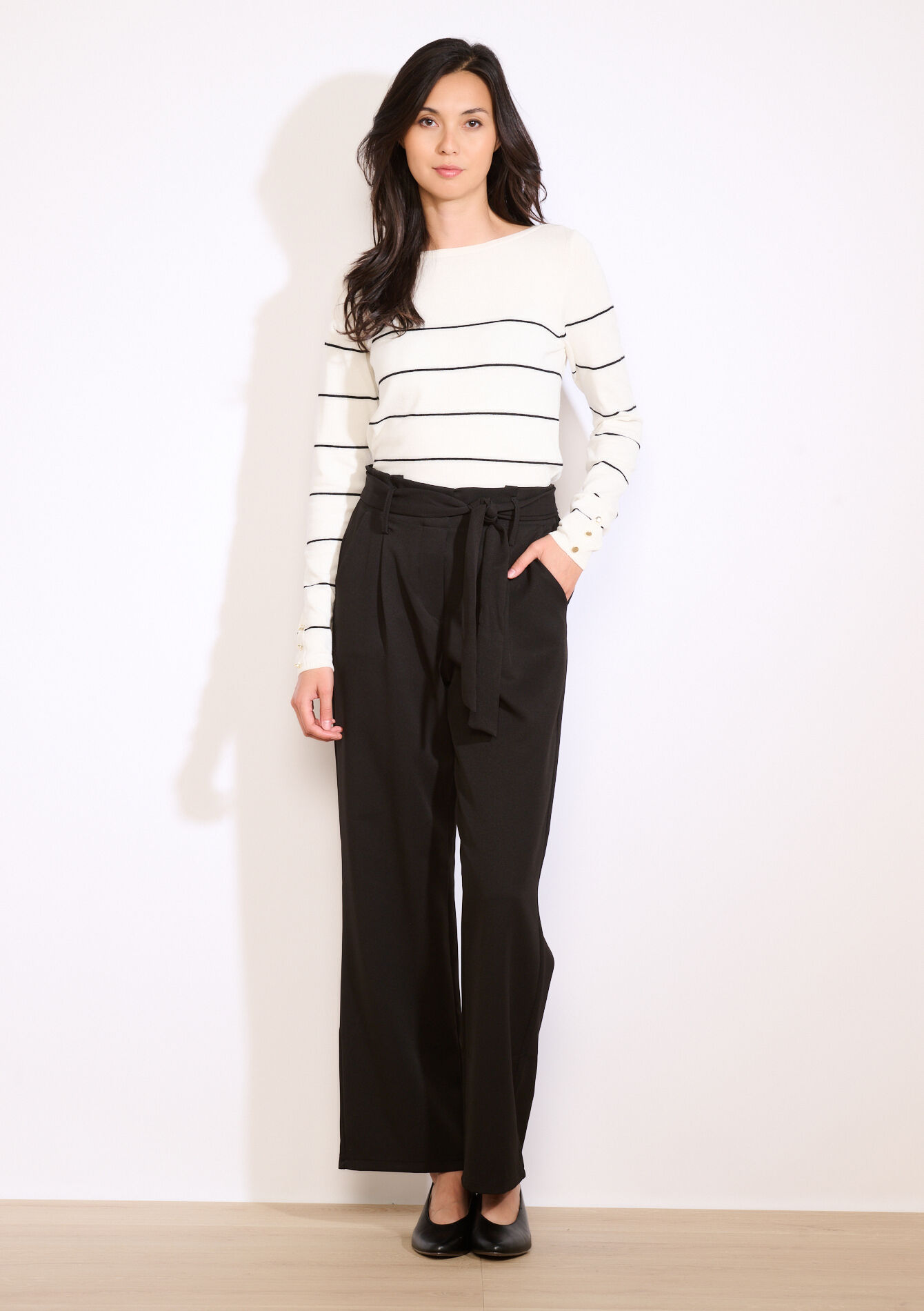 Pantalon fluide ceinturé, Pantalon fluide ceinturé - BLACK - 06601044_1119