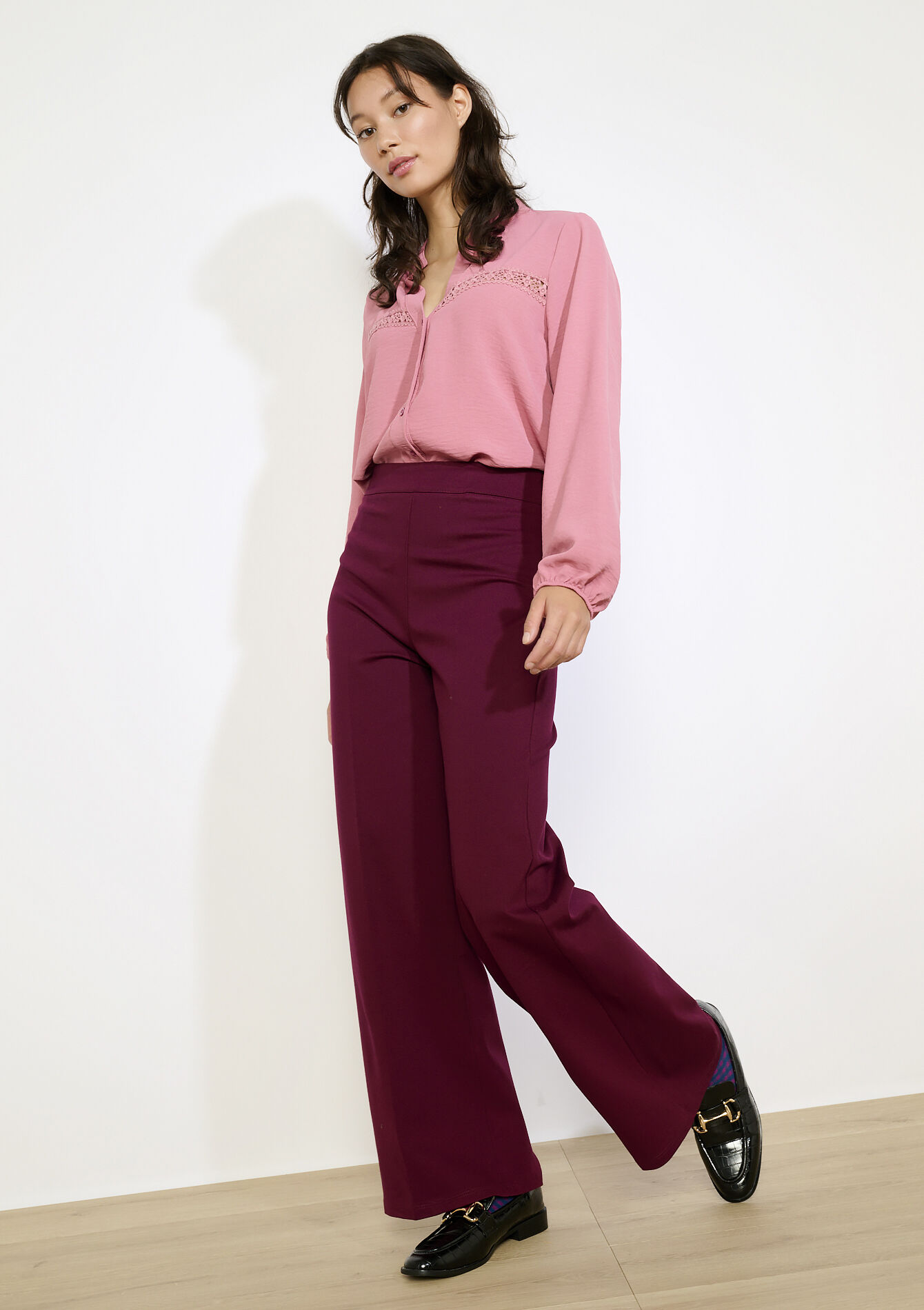 Pantalon évasé chic, Pantalon évasé chic - AUBERGINE - 06601049_1537