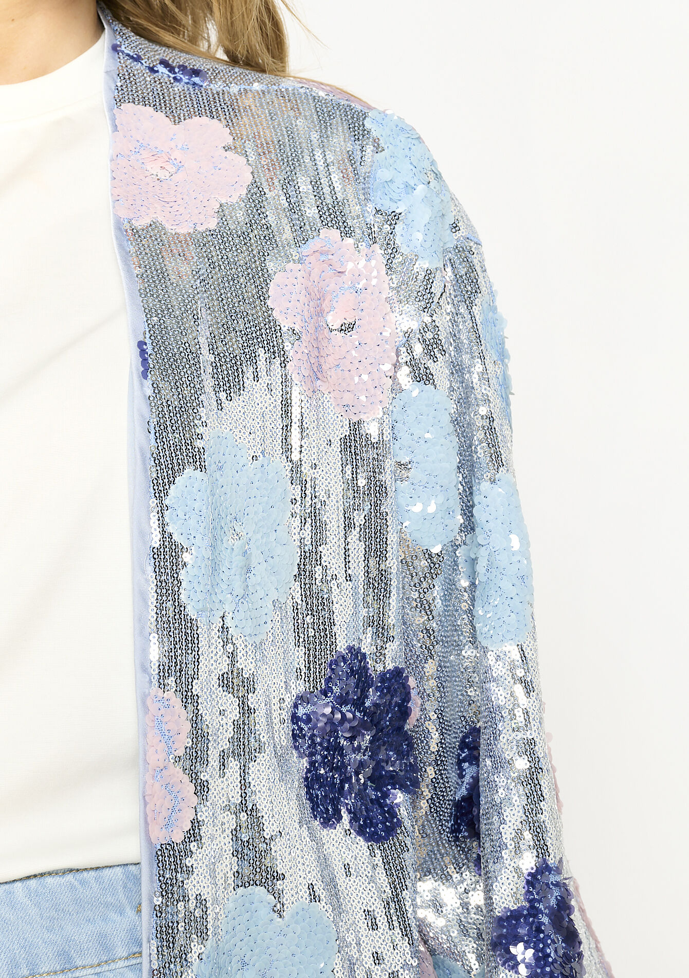 Kimono à sequins floraux, Kimono à sequins floraux - SILVER - 1123000