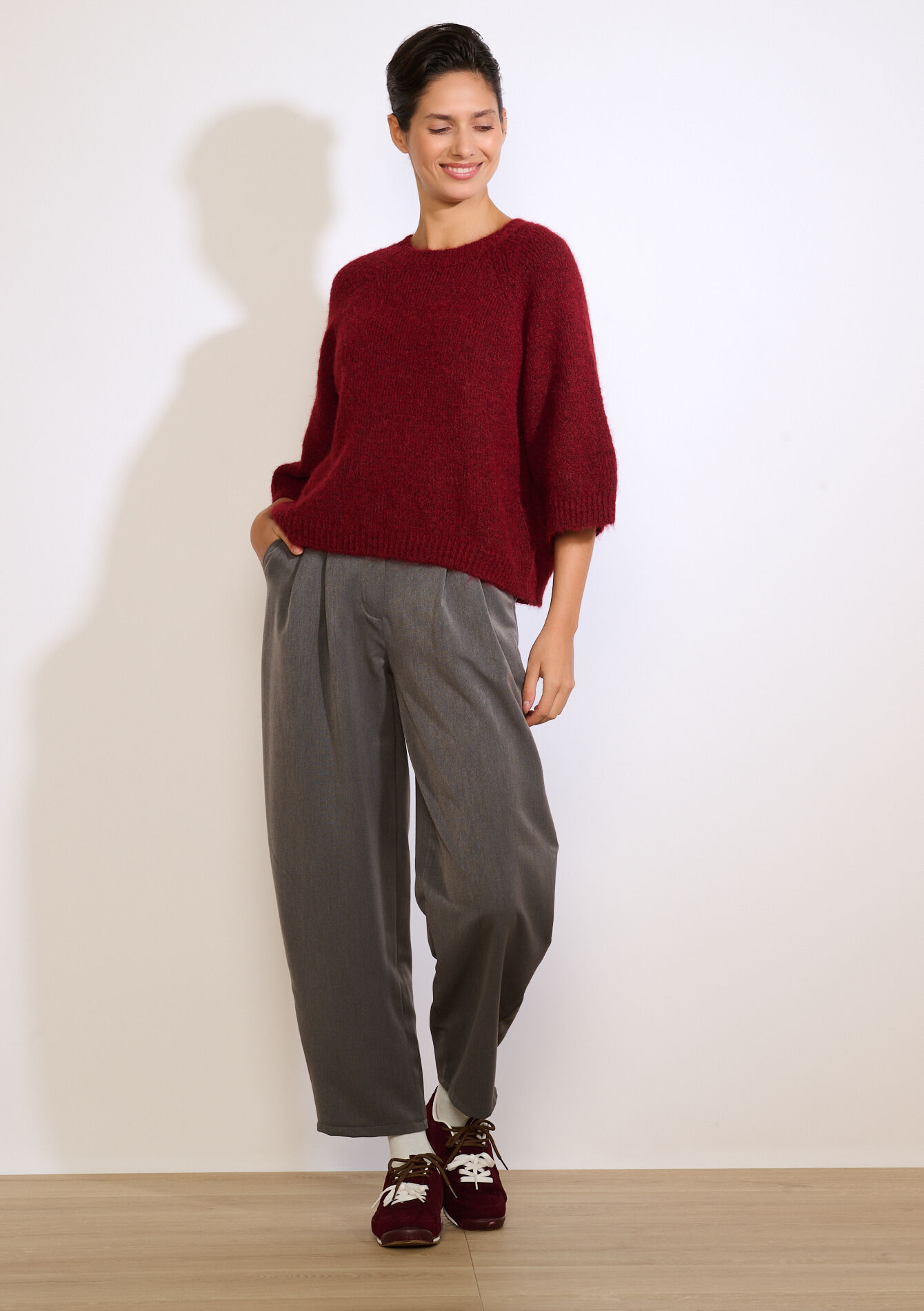 Wijde flanellen broek, Wijde flanellen broek - MED GREY - 06601087_2573