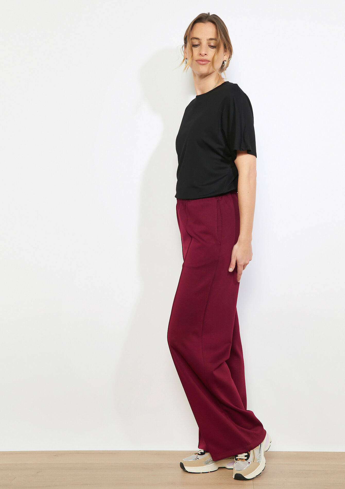 Hoog taille wijde broek, , back