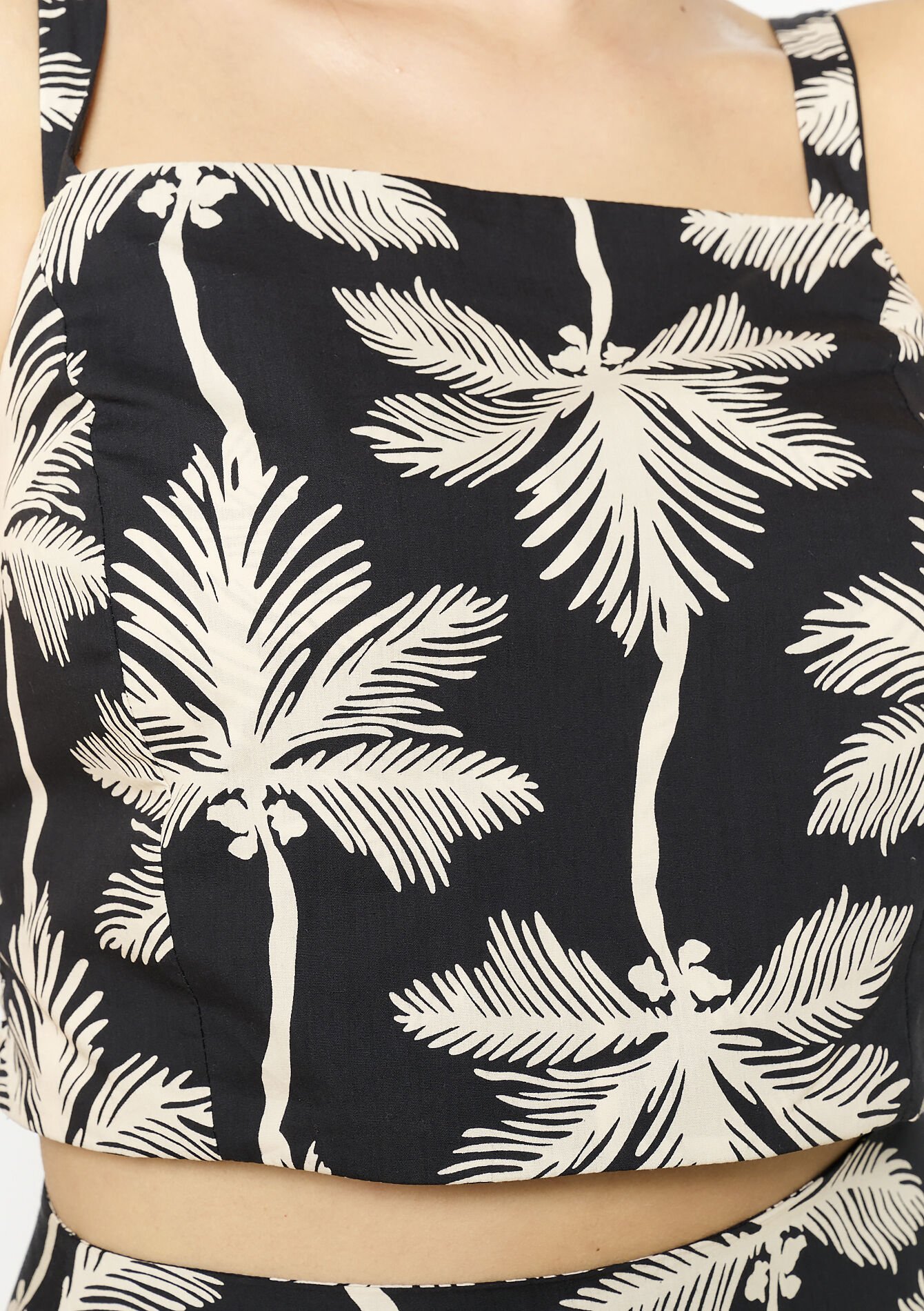 Palm print crop top - BLACK - 1129961