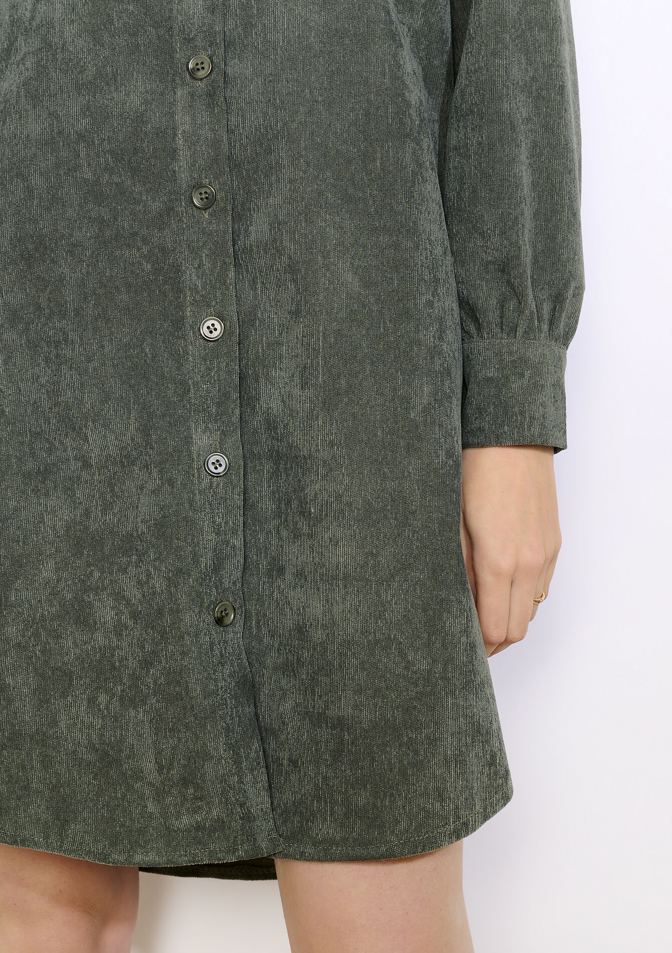 Ribfluwelen overhemdjurk - KHAKI MED - 08104418_4327
