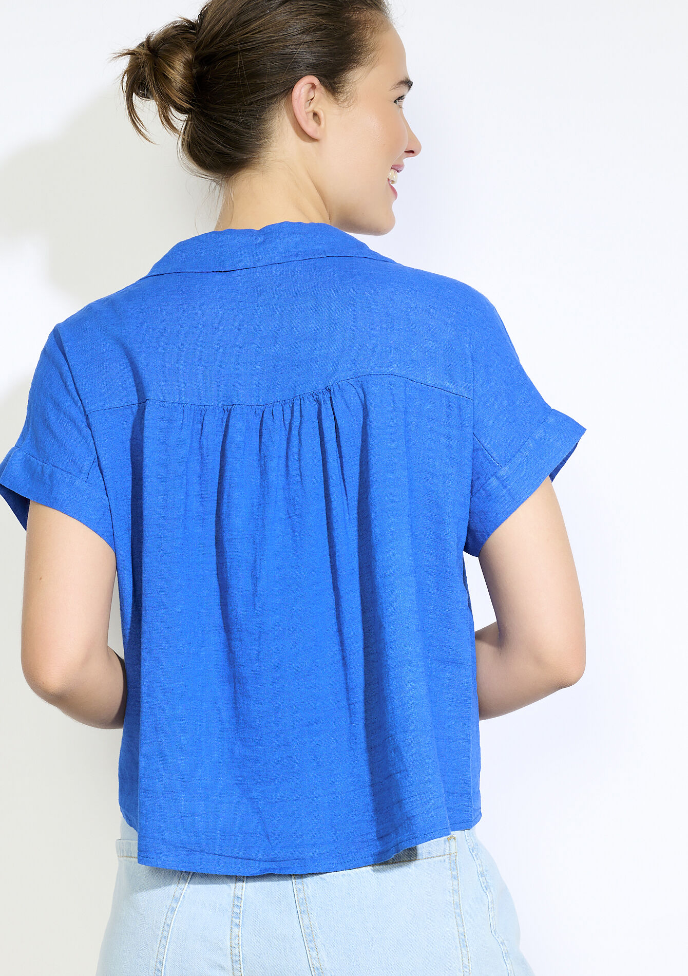 Linnen blouse met knoopsluiting - ELECTRIC BLUE - 05702839_1619