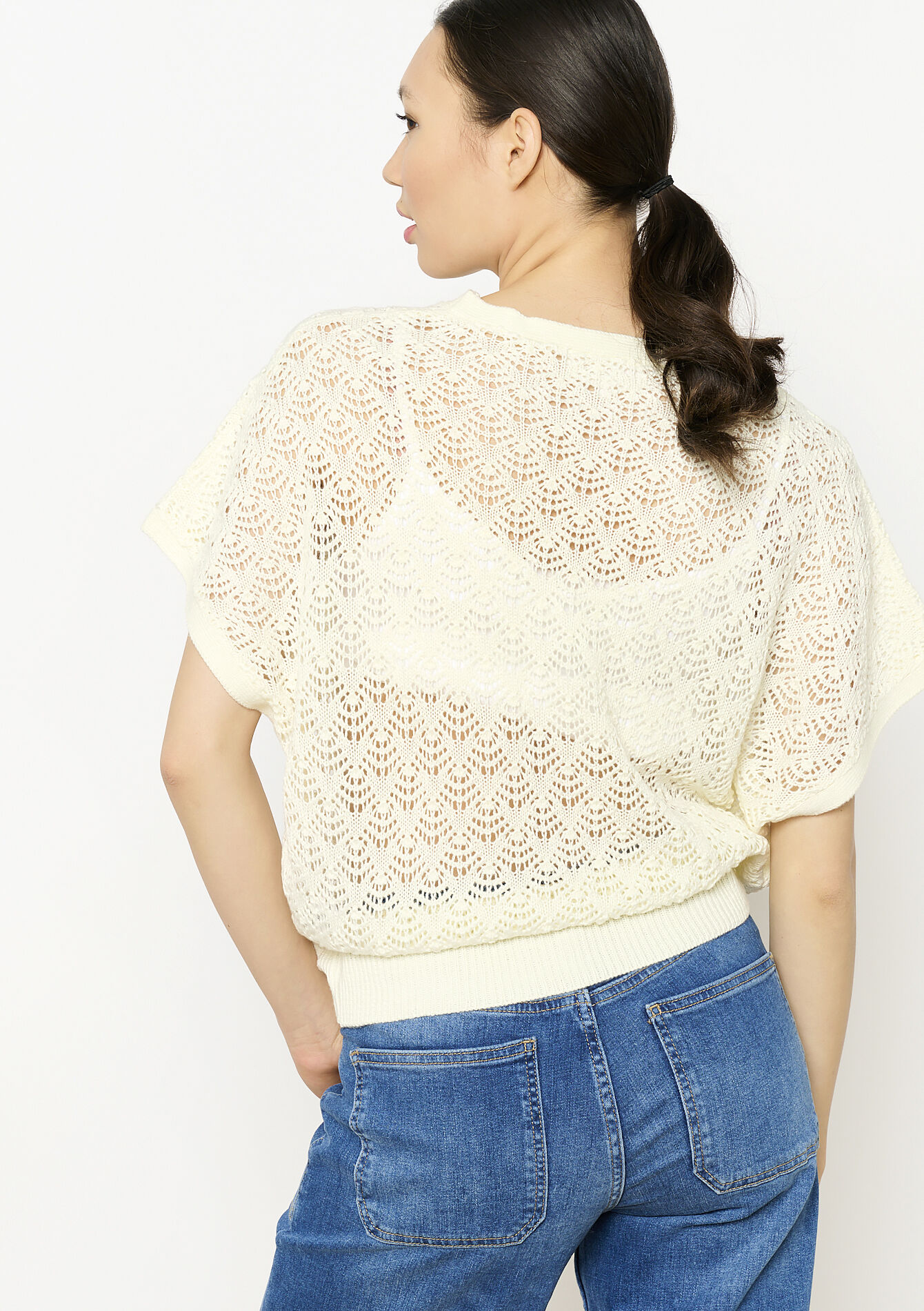 Pull en crochet à manches courtes, Pull en crochet à manches courtes - VANILLA WHITE - 1112070