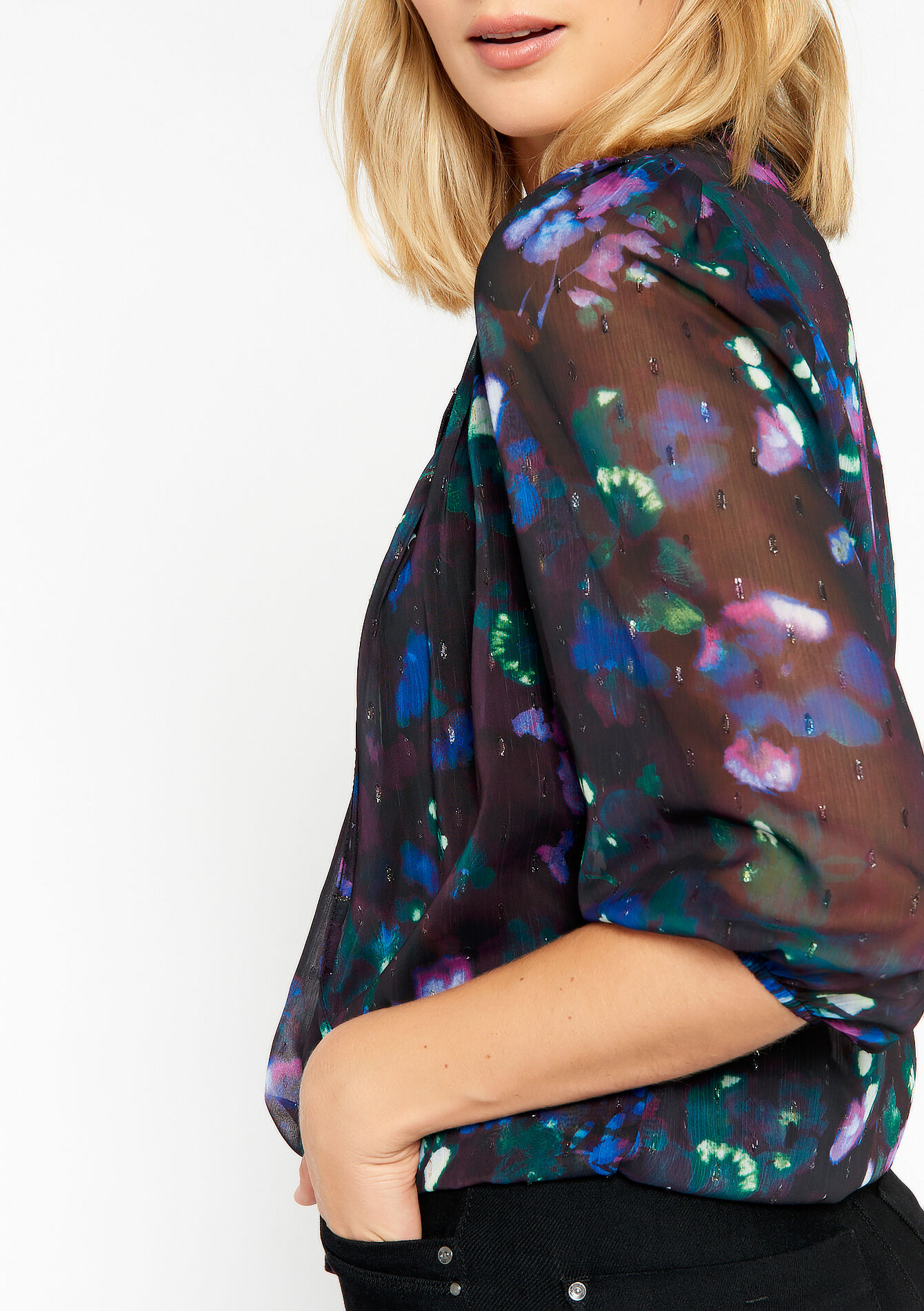 Blouse with tie collar, Blouse with tie collar - BLACK - 05702331_1119