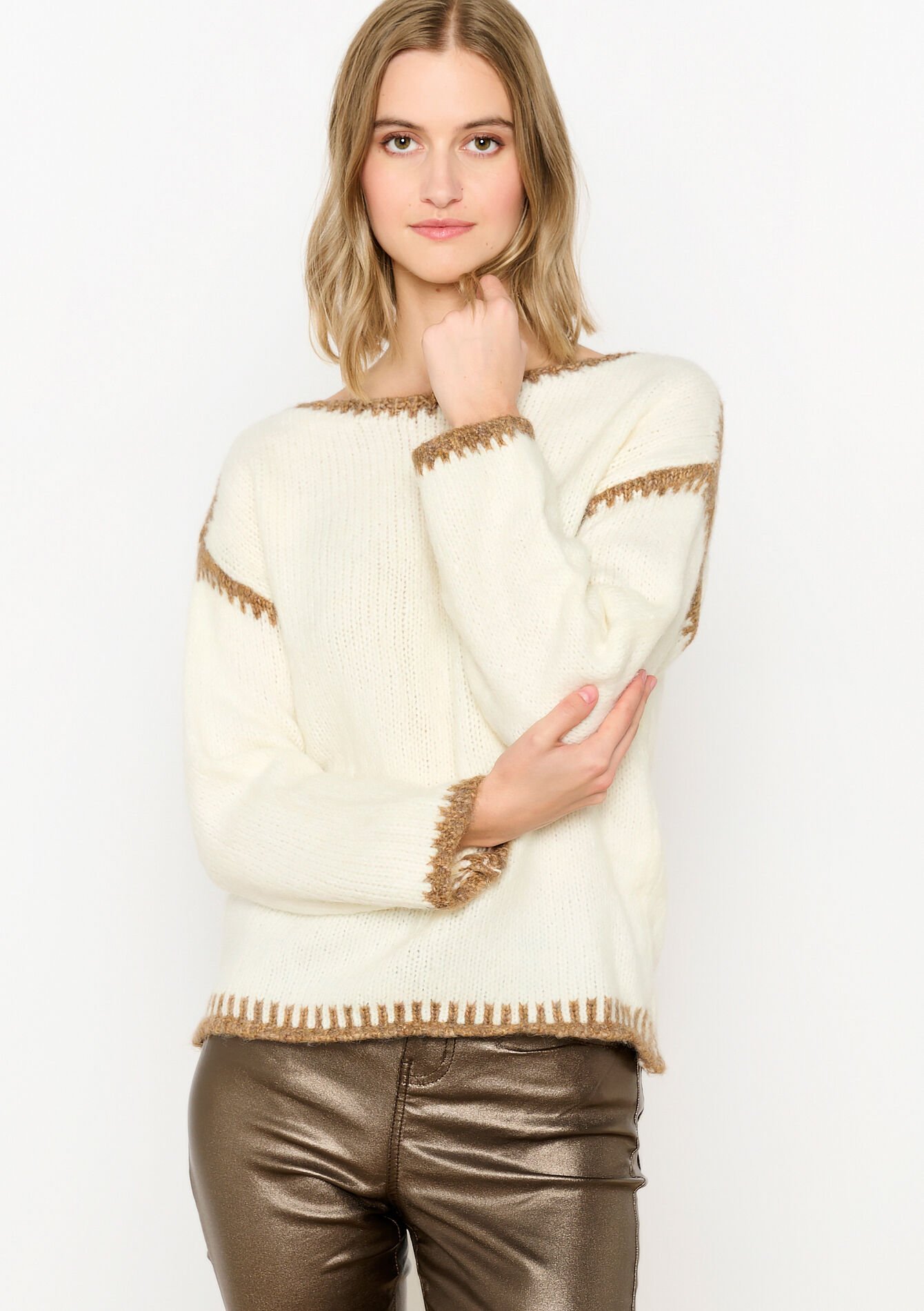 Trui met contrasterende naden, Trui met contrasterende naden - VANILLA WHITE - 04006755_1013