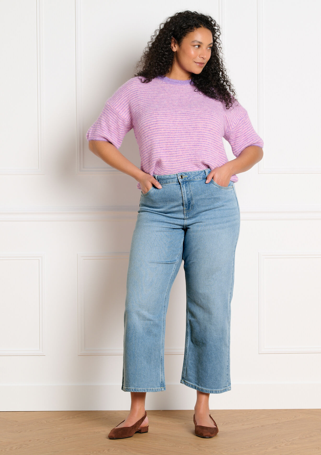 7/8 jeans met hoge taille - BLUE BLEACHED - 22000630_0502