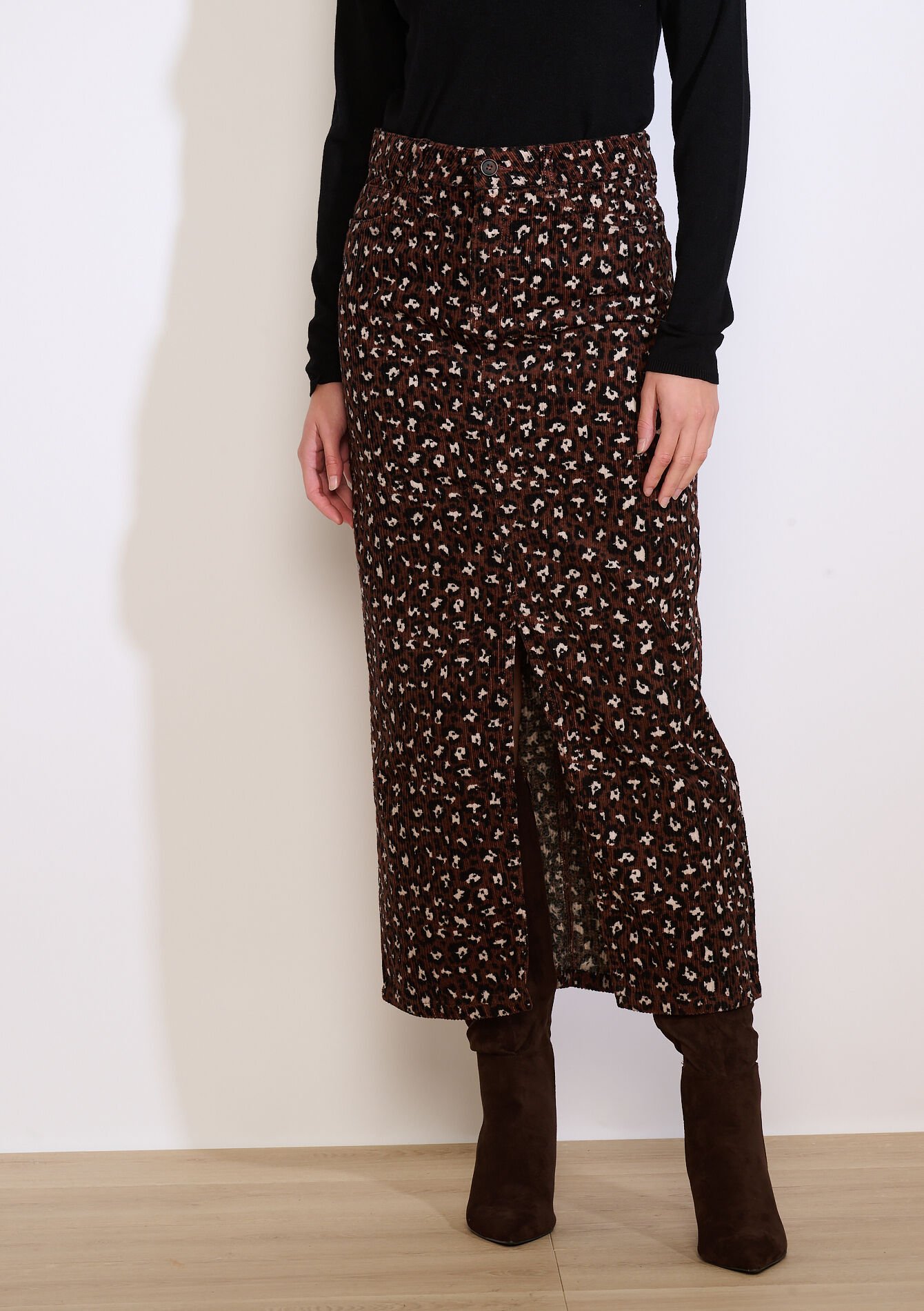 Maxi cordrok met luipaardprint, Maxi cordrok met luipaardprint - LT BEIGE - 07101357_2527