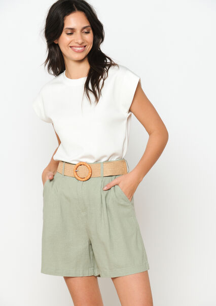 Linen shorts with belt - KHAKI FADED - 06100577_4326
