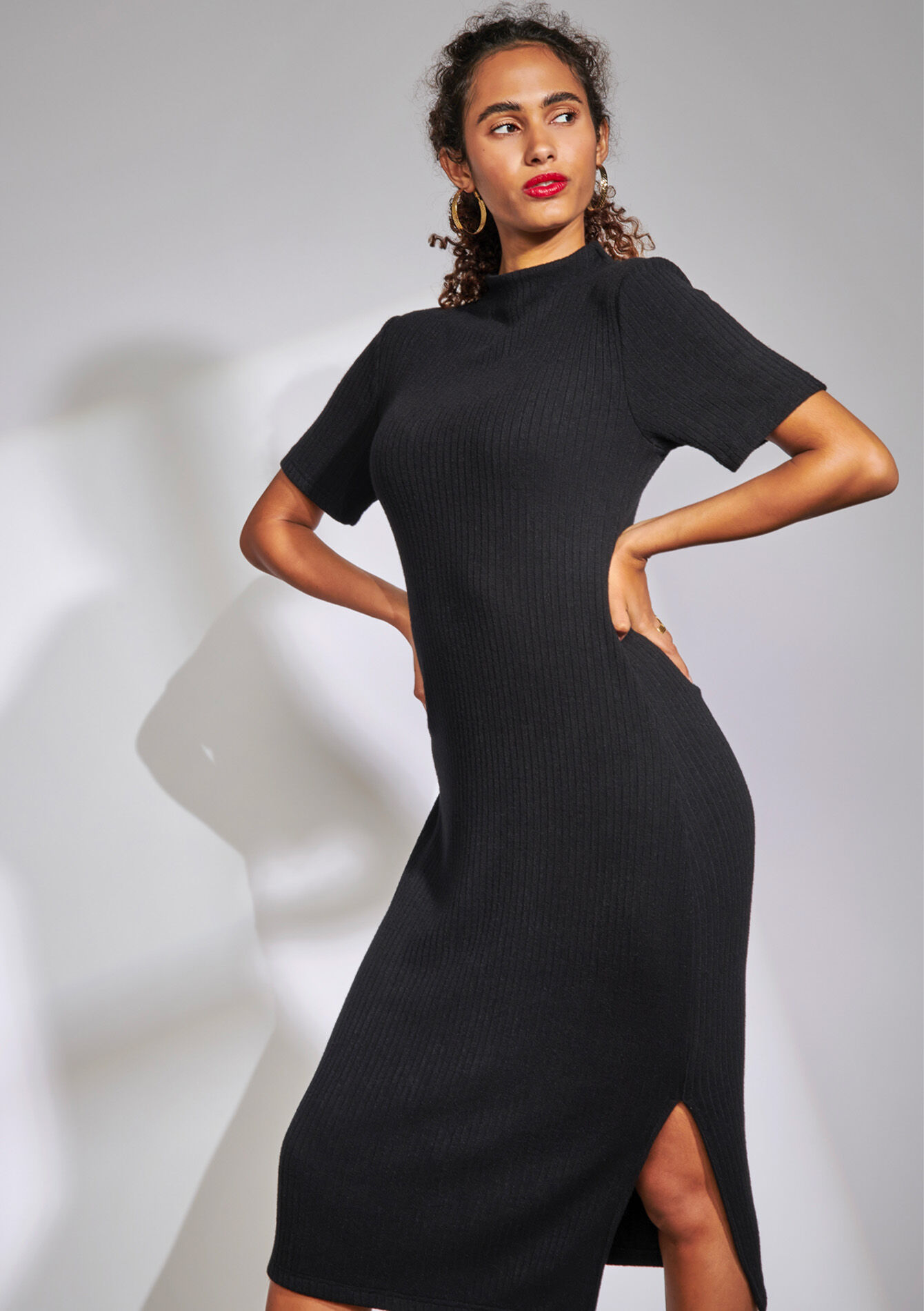 Robe mi-longue moulante, Robe mi-longue moulante - BLACK - 08602241_1119