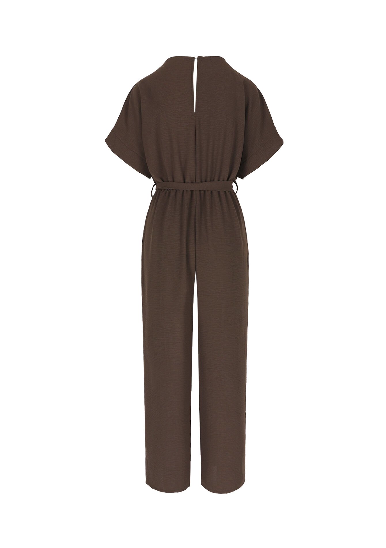 Vloeiende jumpsuit met ceintuur, Vloeiende jumpsuit met ceintuur - BROWN DARK CHOCOLATE - 06004640_3720