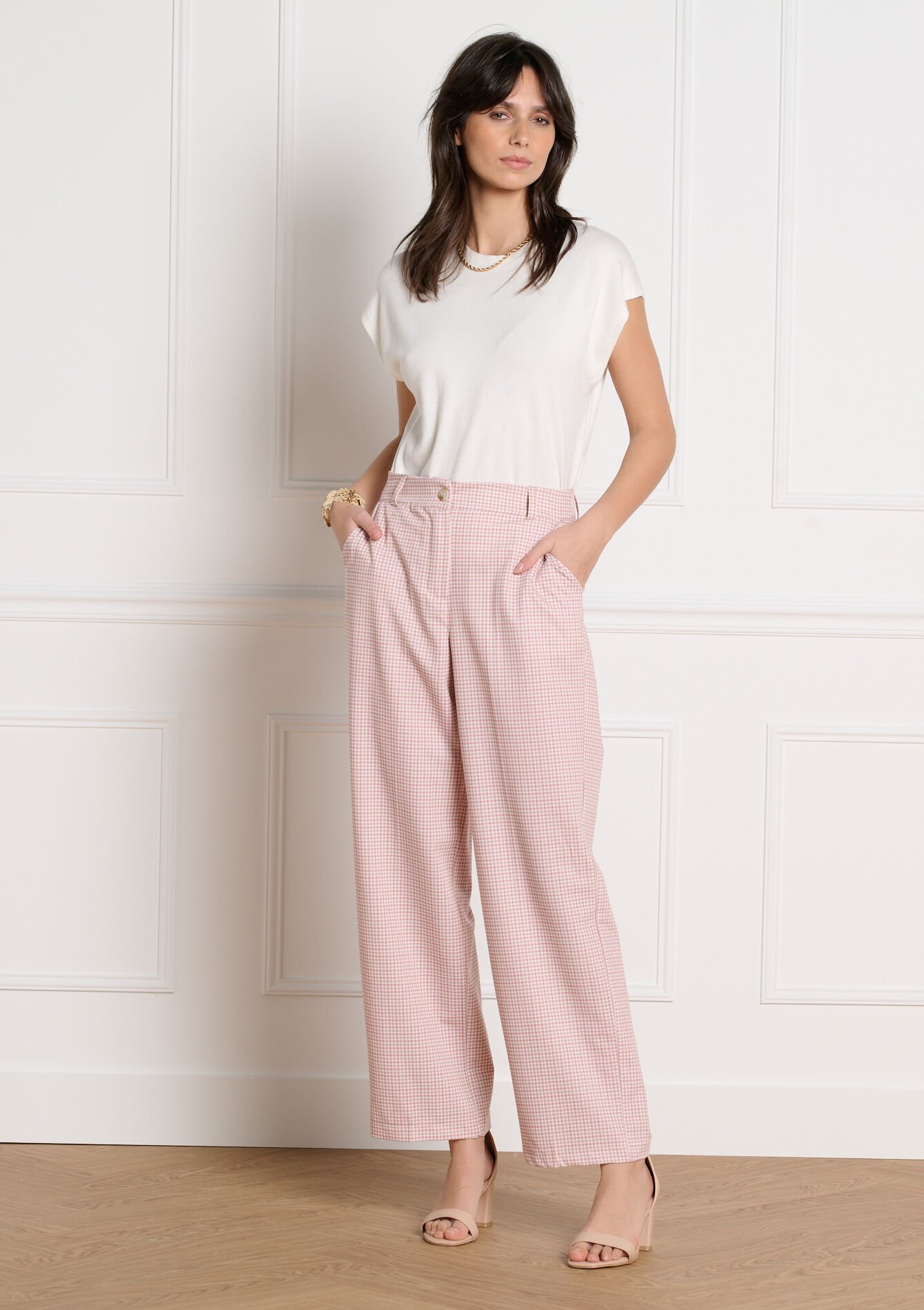 Wijde geruite broek, Wijde geruite broek - COSMETIC PINK - 06100801_5733