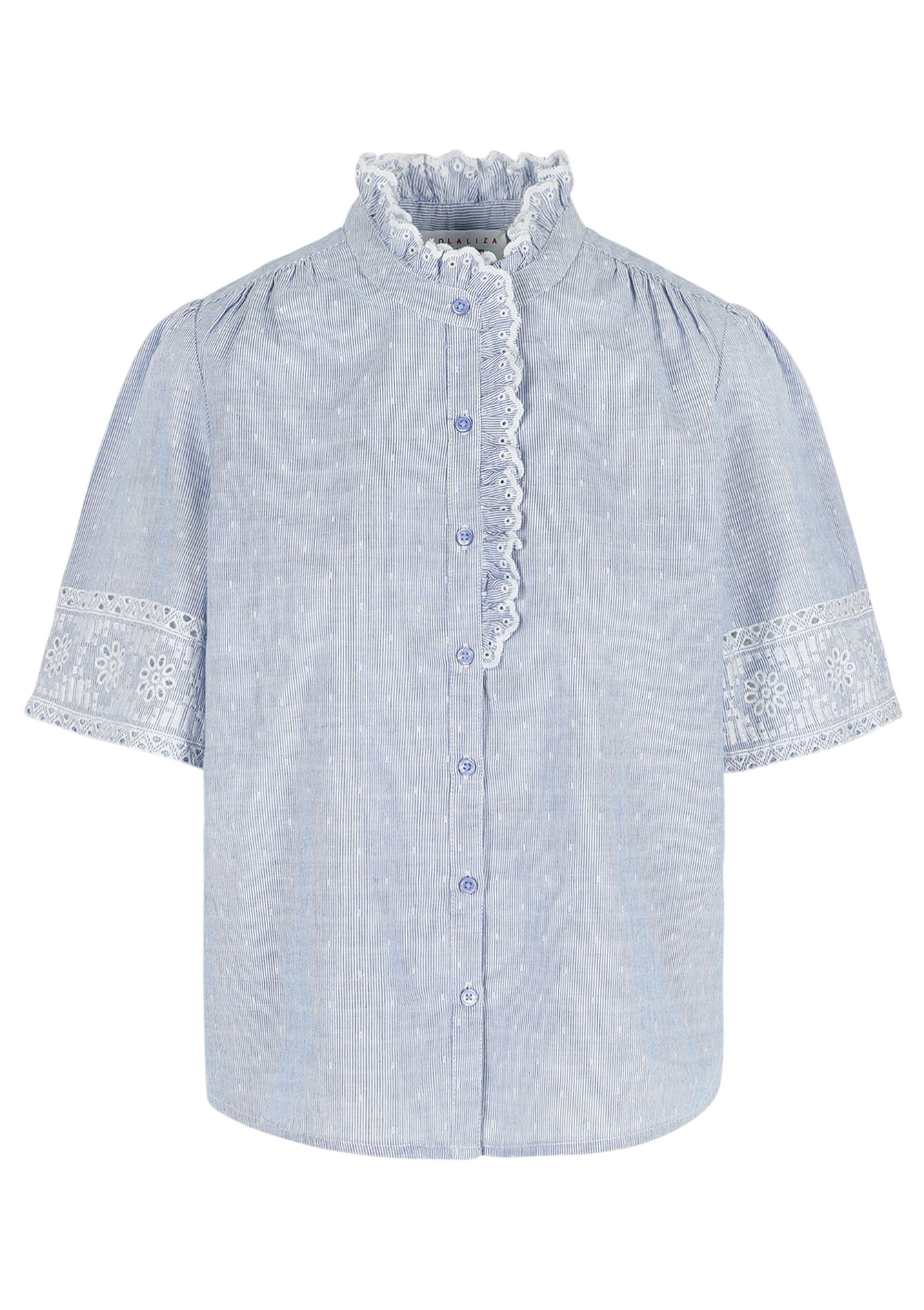 Embroidered cotton blouse, Embroidered cotton blouse - BLUE PASTEL - 1114609