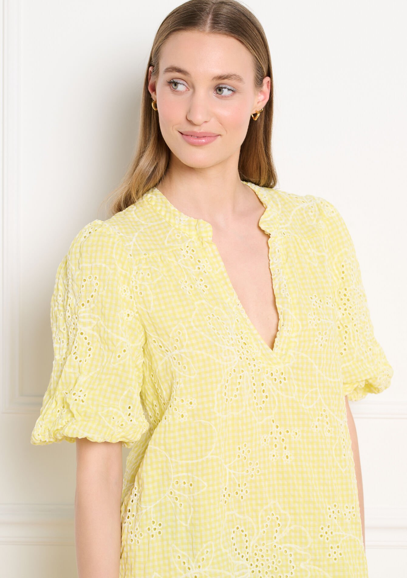 Mini jurk met ballonmouwen - YELLOW PASTEL - 08104498_5004