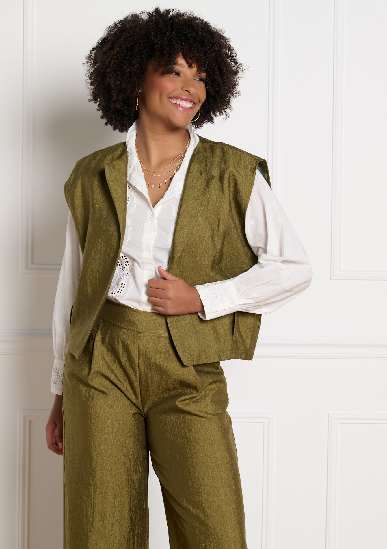 Mouwloos soepel gilet - GREEN MOSS - 09001528_4504