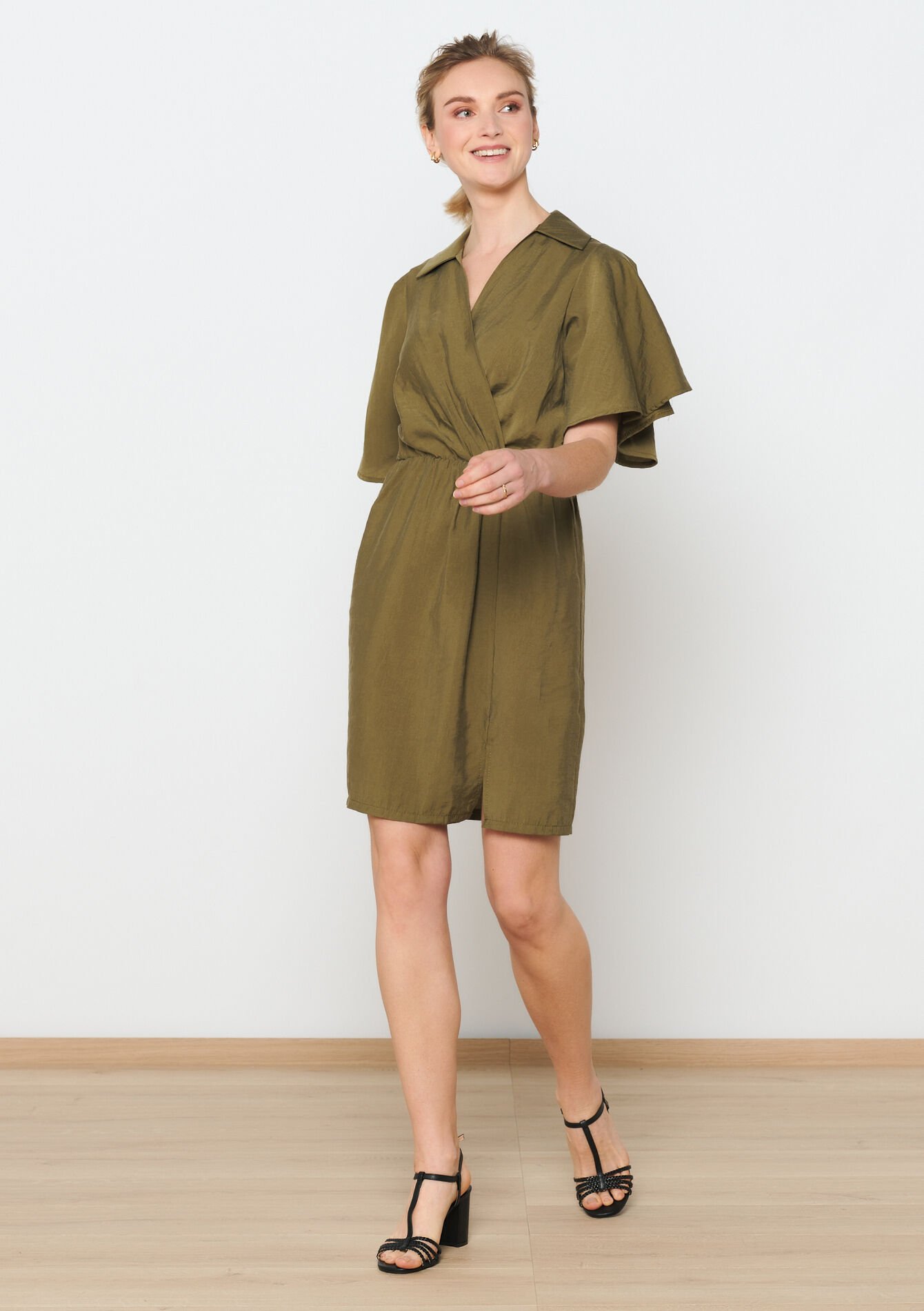 Short tencel dress - KHAKI MED - 08103532_4327