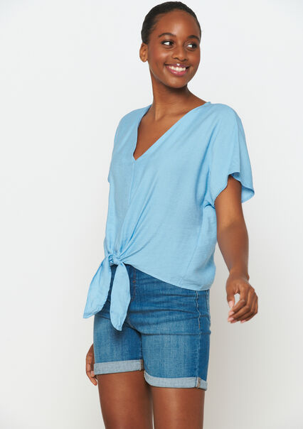 Blouse with knot - BLUE GLASS - 05702483_4700