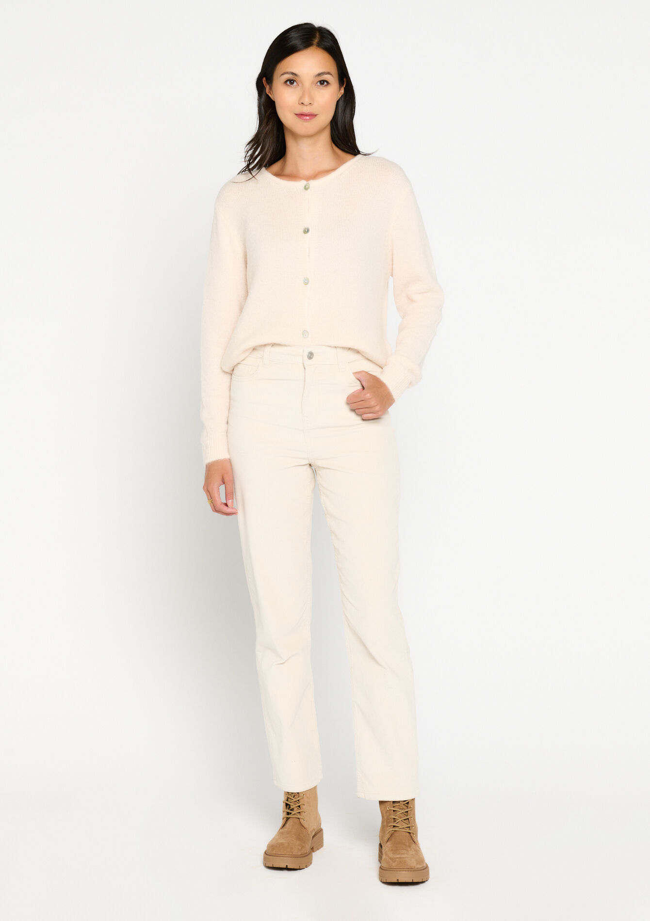 Straight cut trousers in baby corduroy, Straight cut trousers in baby corduroy - OFFWHITE - 06004366_1001