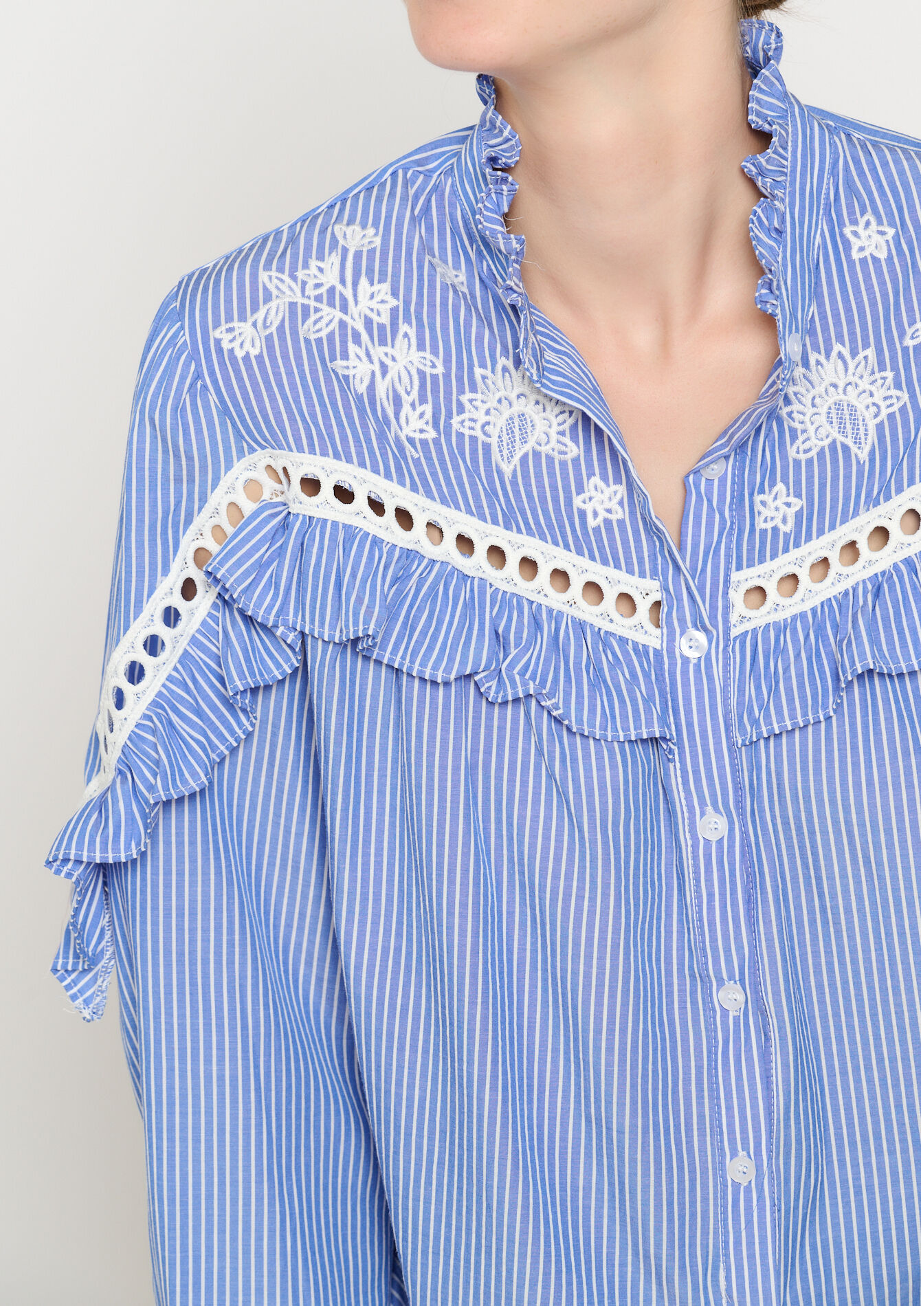 Blouse à rayures avec broderie, Blouse à rayures avec broderie - BLUE FAIENCE - 05702613_1584