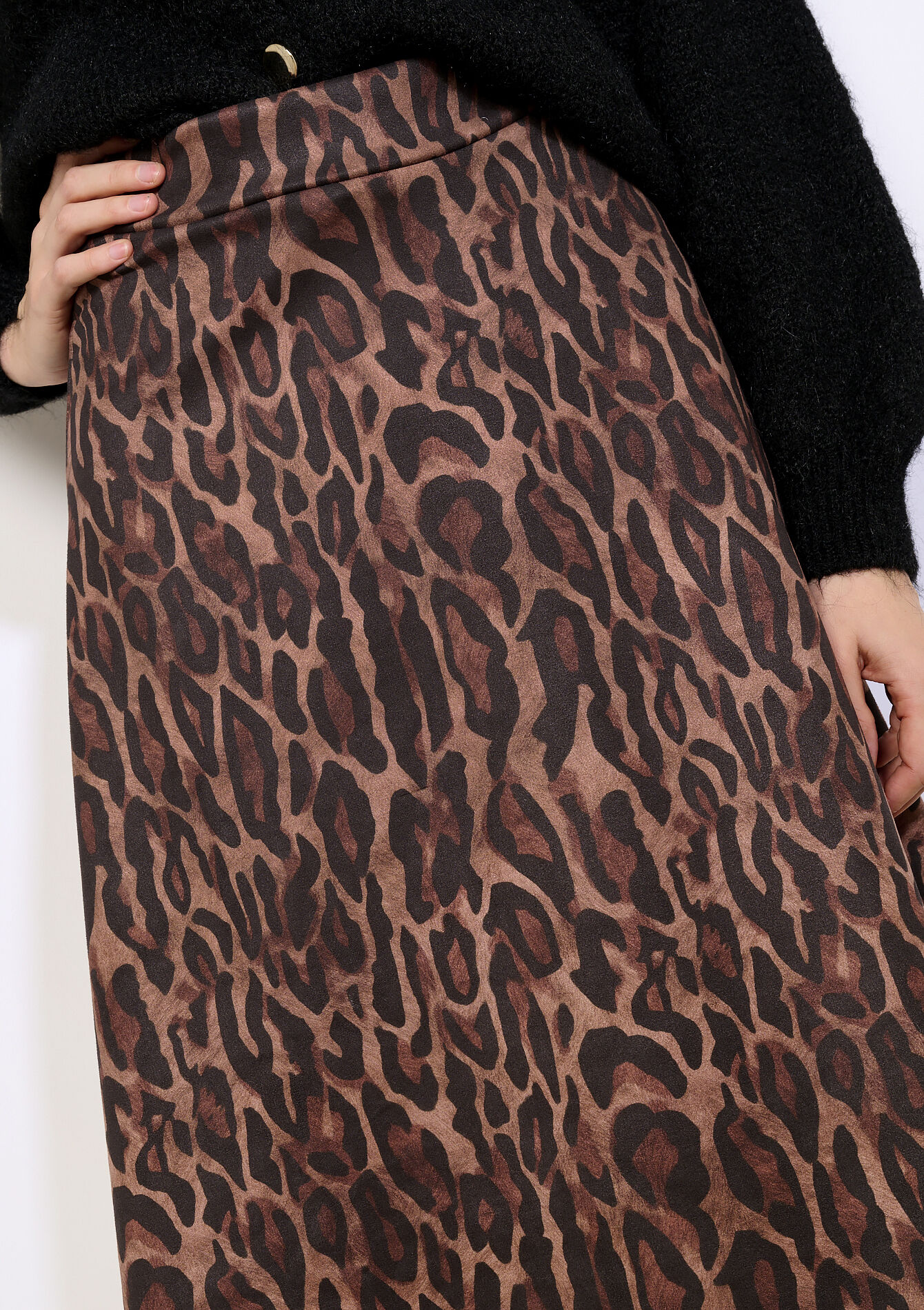 Jupe longue effet suédine, Jupe longue effet suédine - BLACK - 07101450_1119