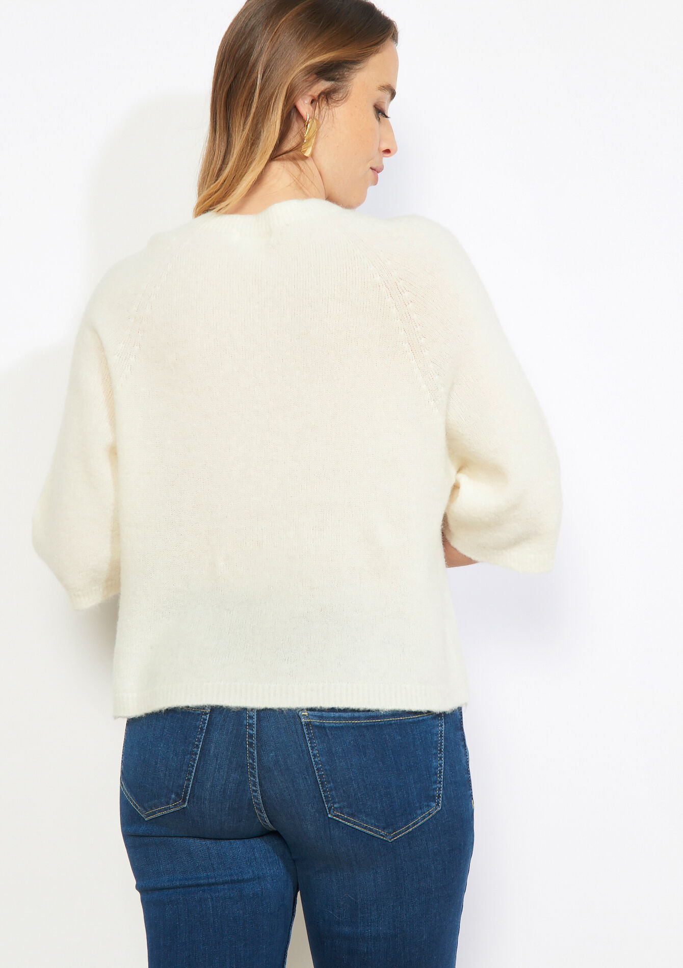 Soft 3/4 sleeve sweater, Soft 3/4 sleeve sweater - VANILLA WHITE - 04007207_1013