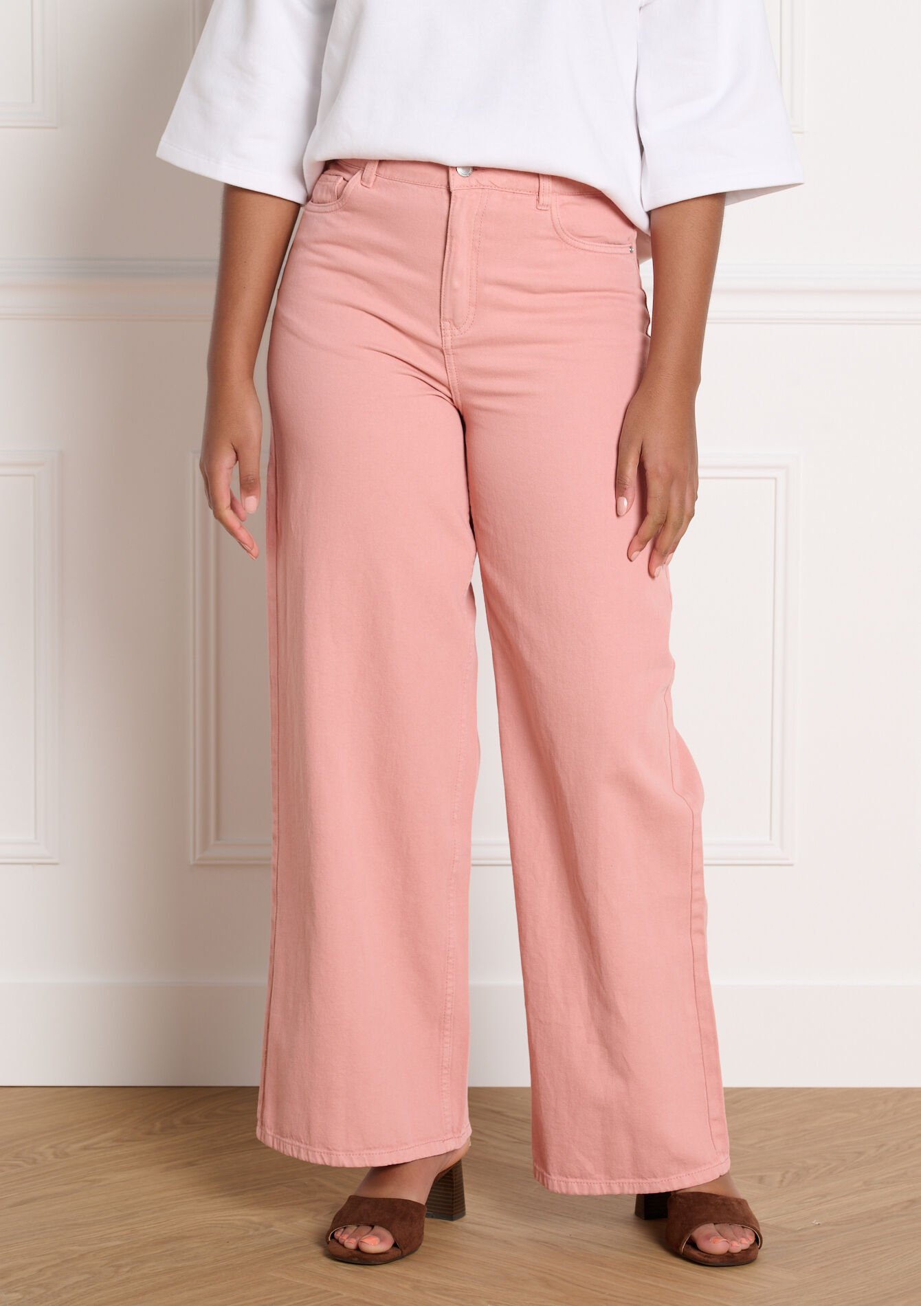 Hoge taille wide-leg broek - COSMETIC PINK - 06004661_5733
