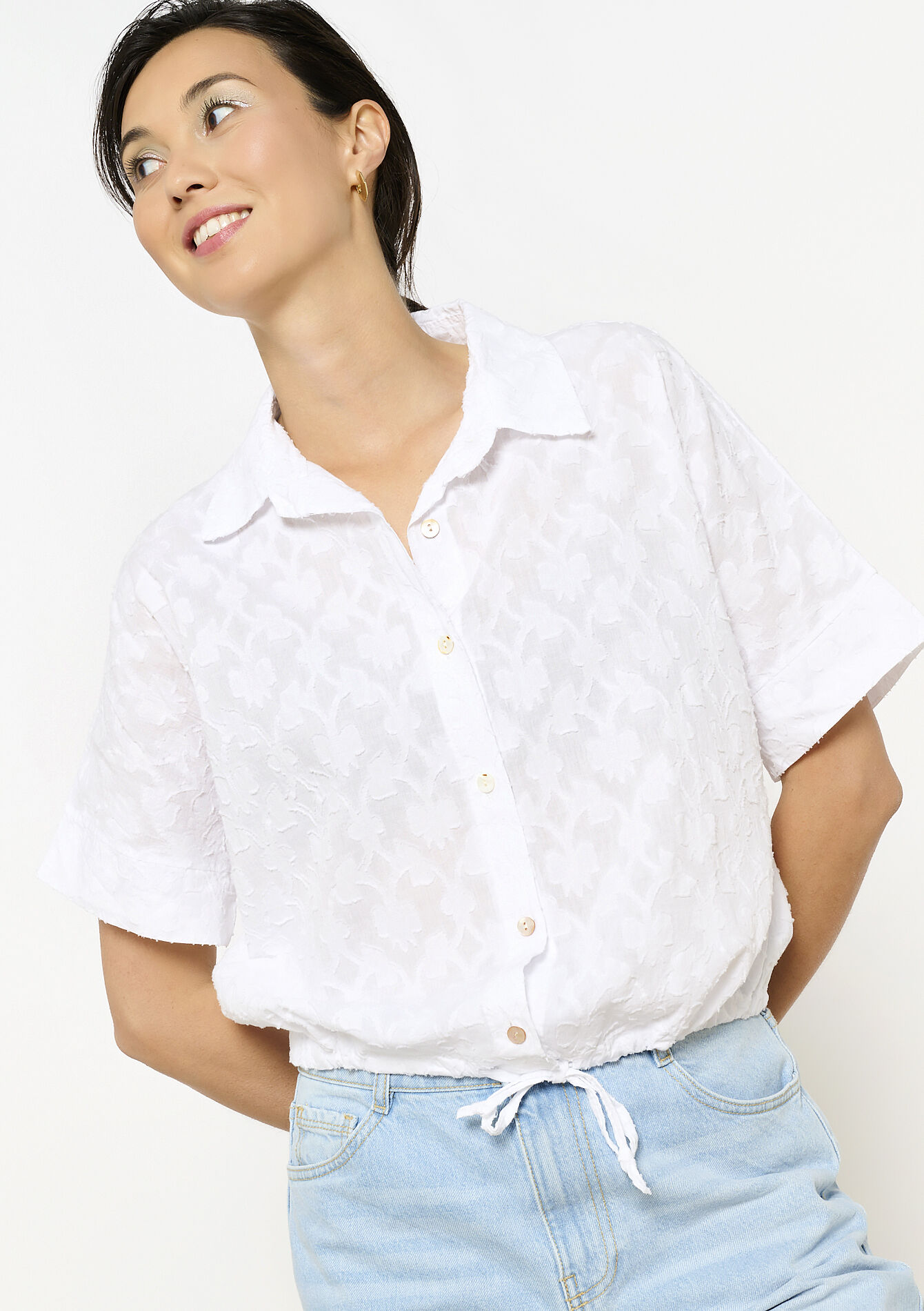Tie-front shirt - OPTICAL WHITE - 05702862_1019