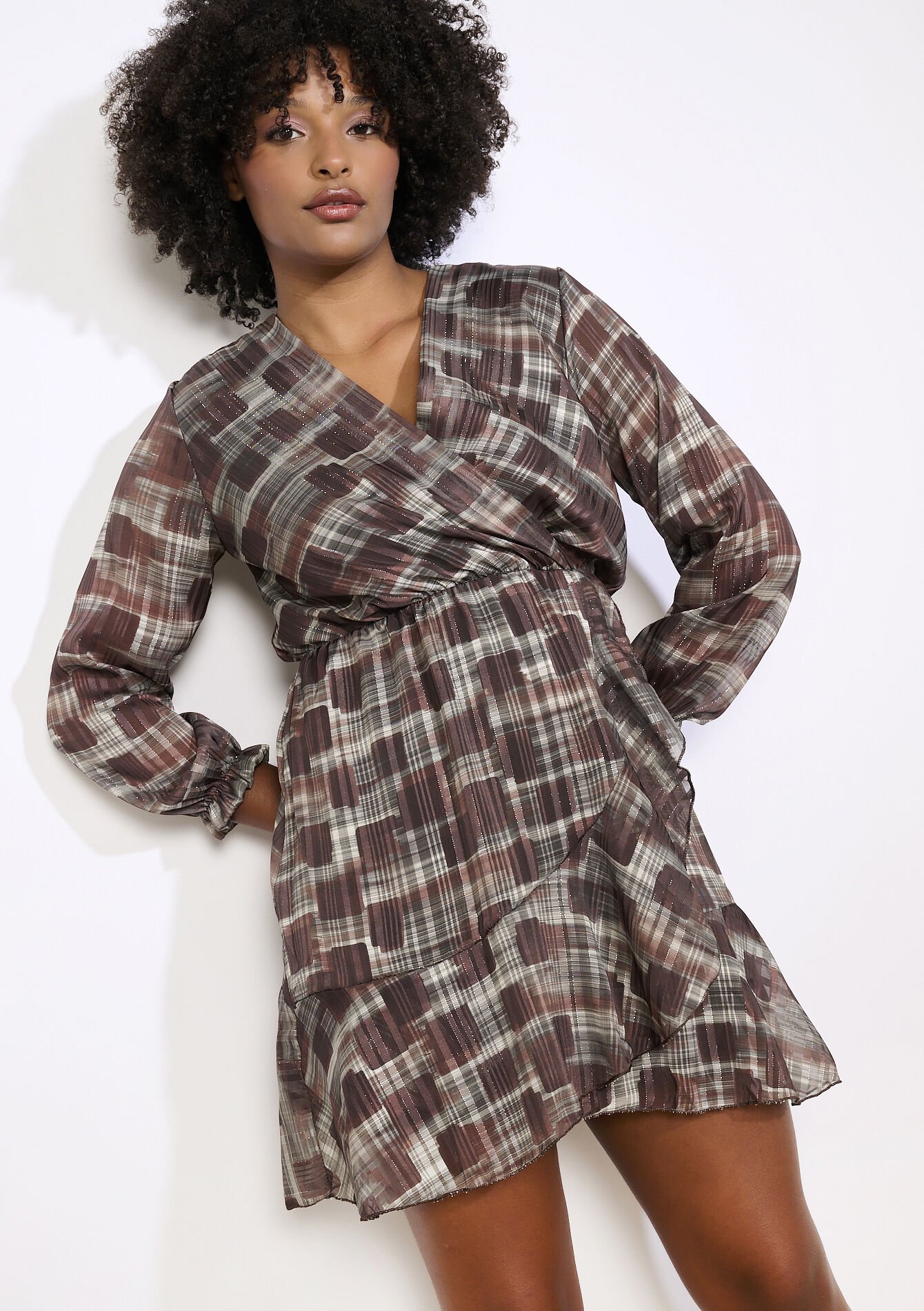 Robe portefeuille fluide, Robe portefeuille fluide - BROWN DARK CHOCOLATE - 08104397_3720