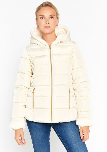 Quilted coat with fur - VANILLA WHITE  - 23000600_1013