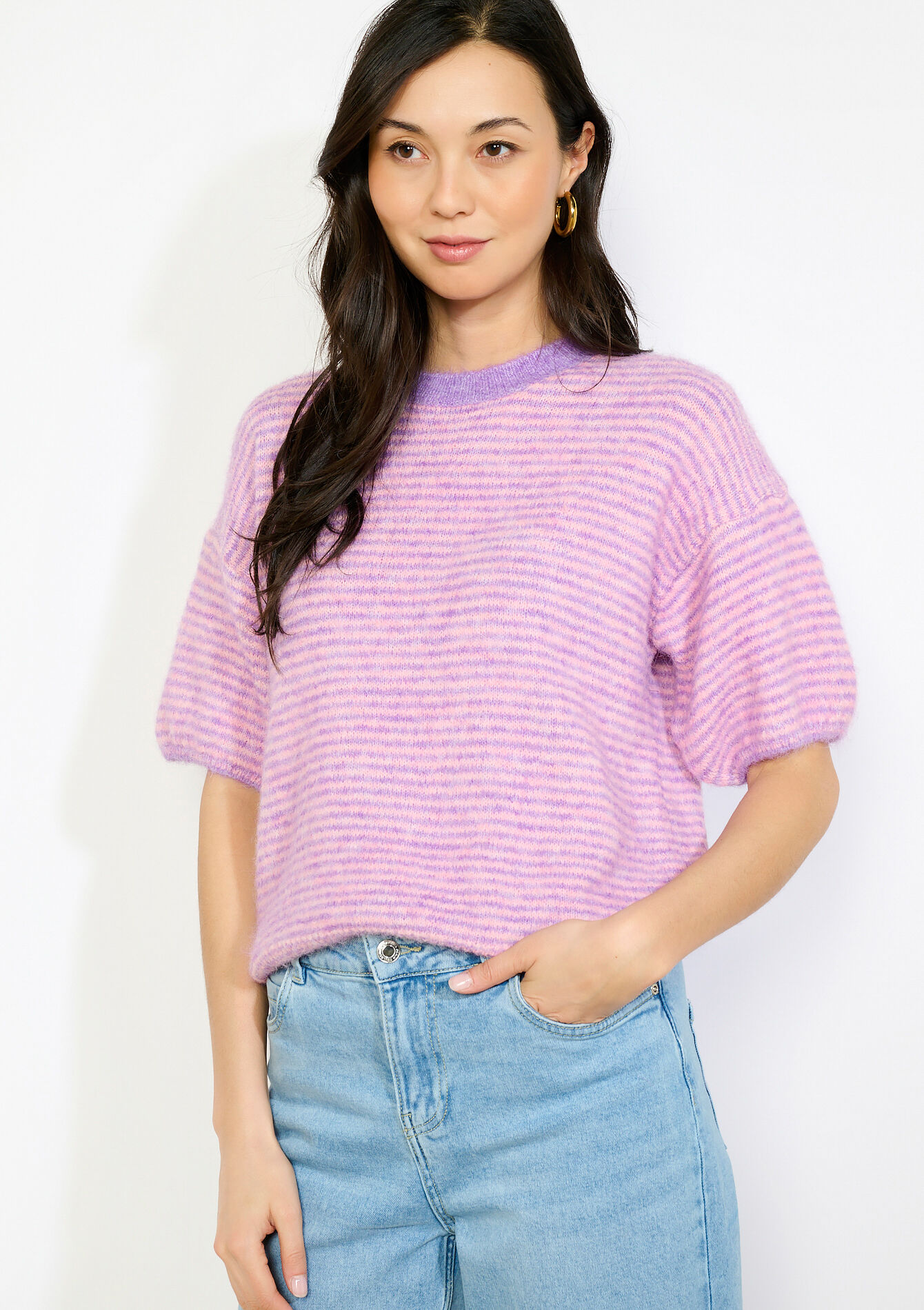 Pull rayé manches courtes, Pull rayé manches courtes, , back