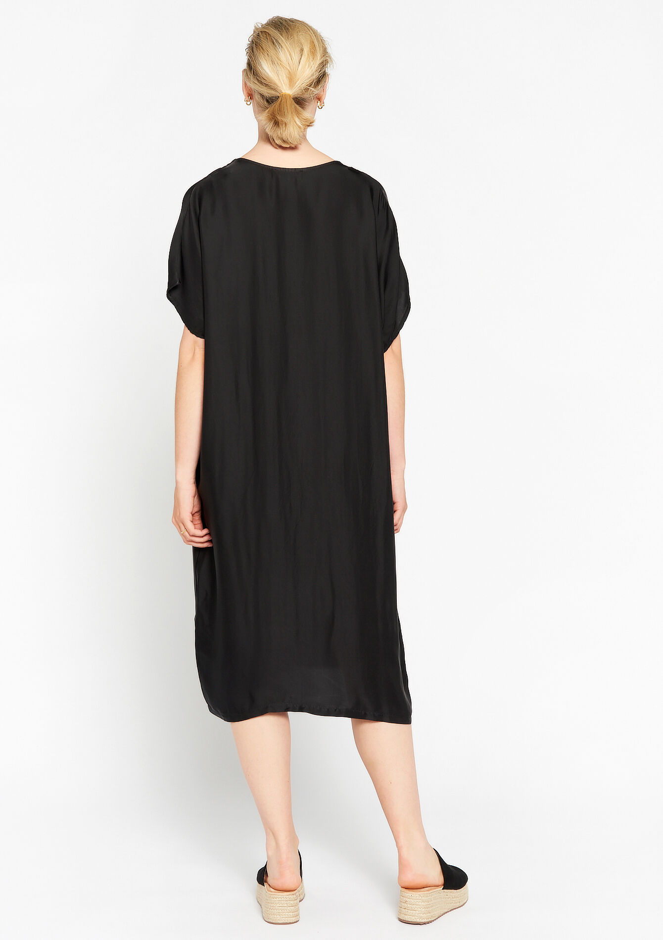 Robe en satin à col V, Robe en satin à col V - BLACK - 08103310_1119