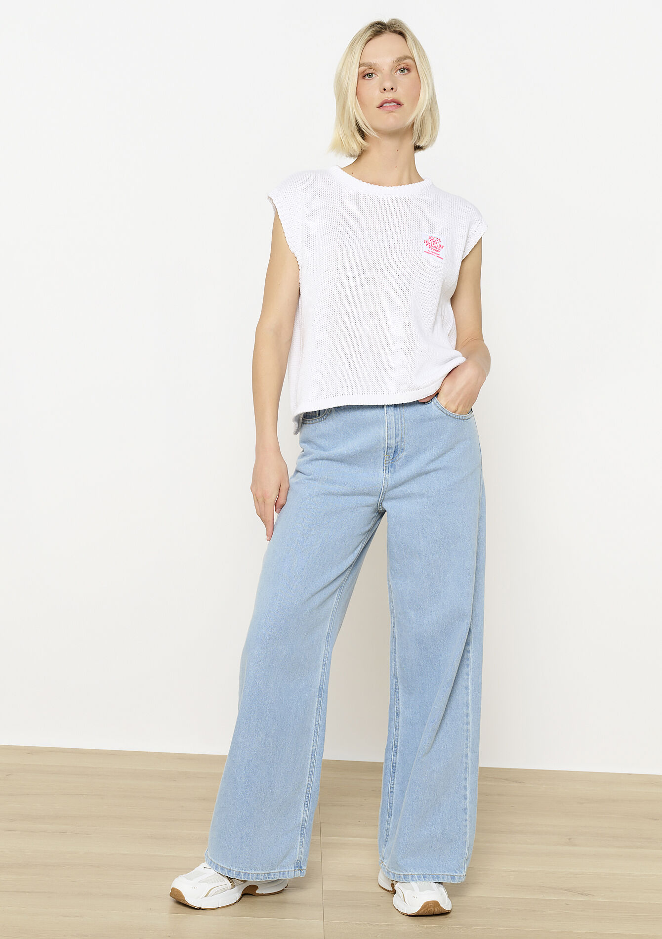 Mouwloze gebreide T-shirt, Mouwloze gebreide T-shirt - OPTICAL WHITE - 02200500_1019