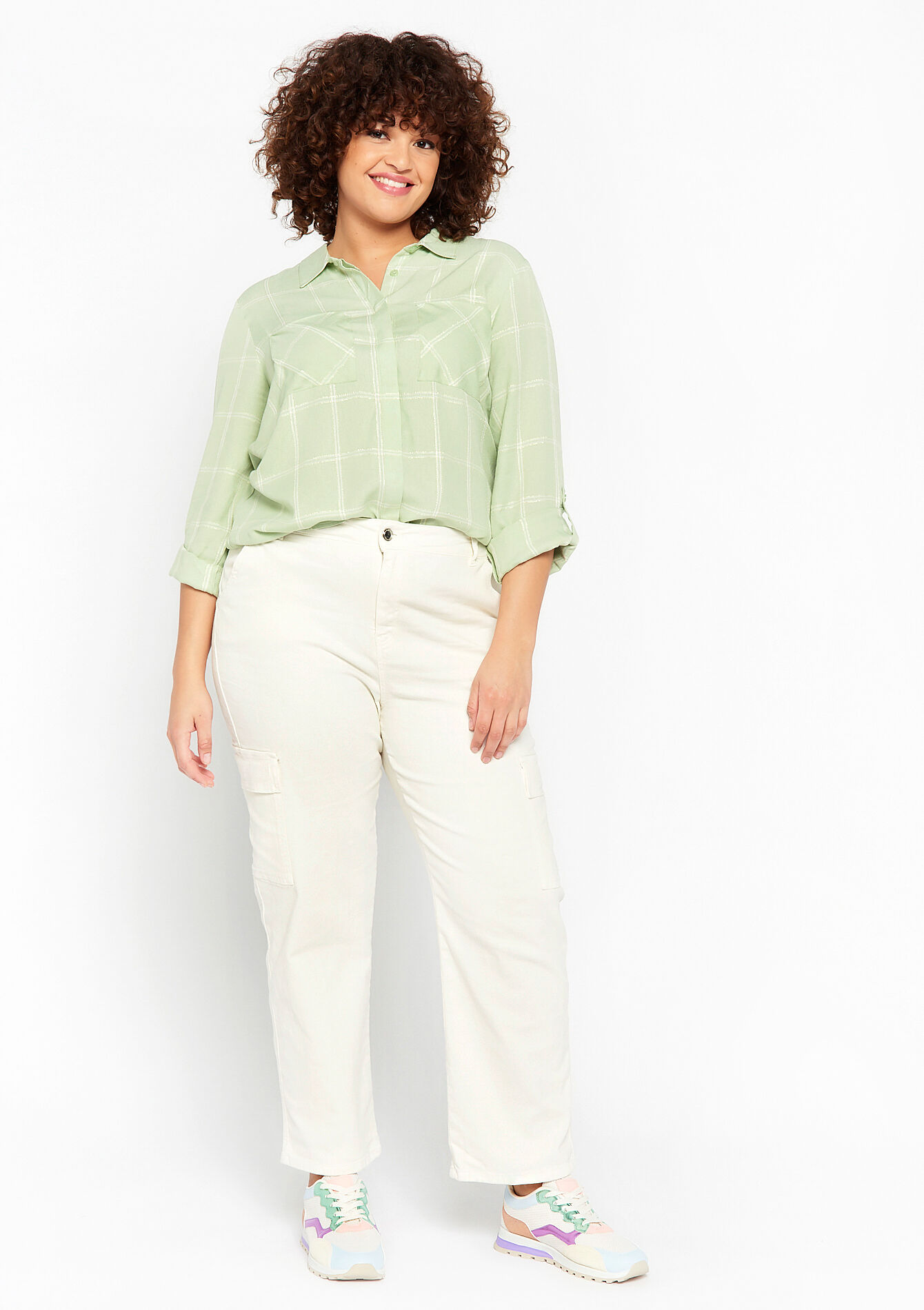 Checked shirt with lurex - MINT GREEN - 05702123