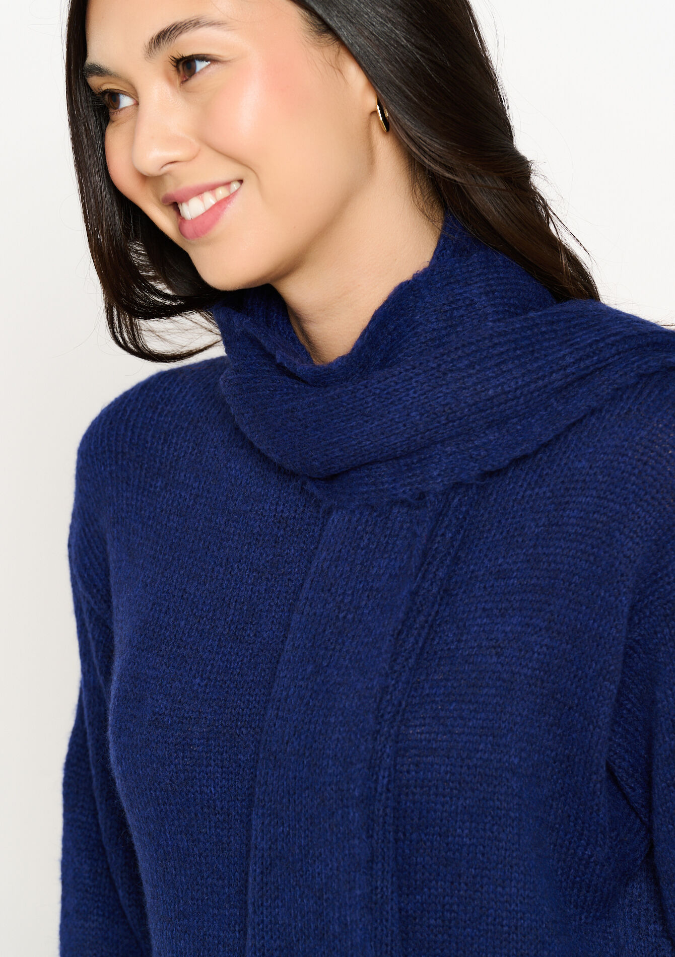 Robe pull longue avec écharpe - NAVY BASIC - 08103891_2723