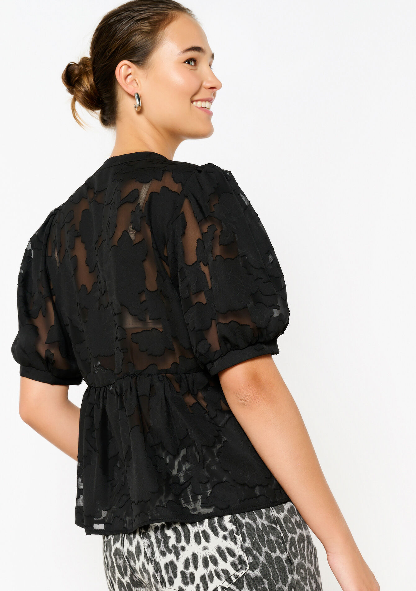 Blouse met kant en strikjes, Blouse met kant en strikjes - BLACK - 05702632_1119