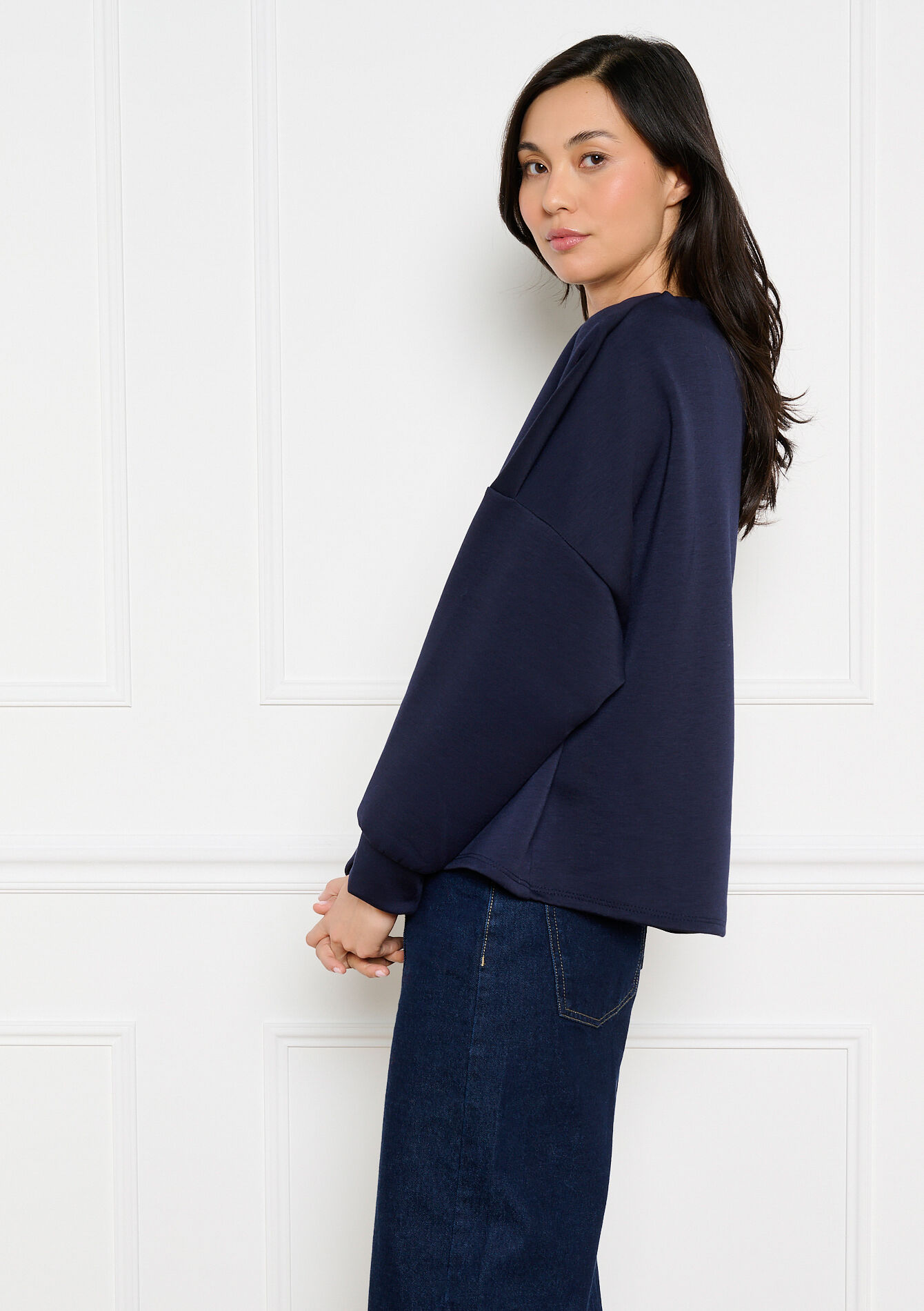 Relaxed boatneck sweatshirt - NAVY BASIC - 15100429_2723