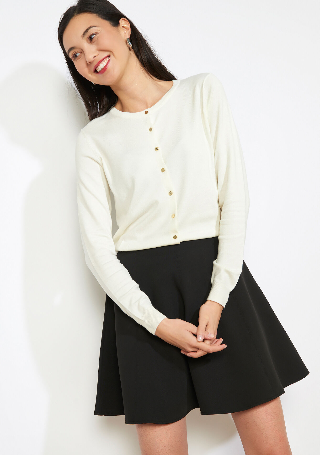 Buttoned roundneck cardigan - OFFWHITE - 04101358_1001