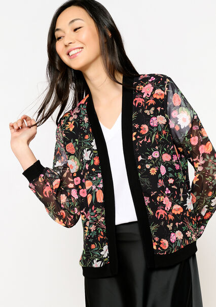 Fluid jacket with floral print - BLACK - 09100927_1119