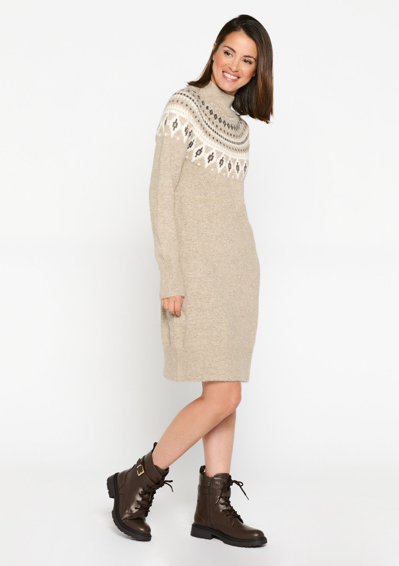 Robe pullover avec jacquard - BEIGE CHINE - 08103277_4025