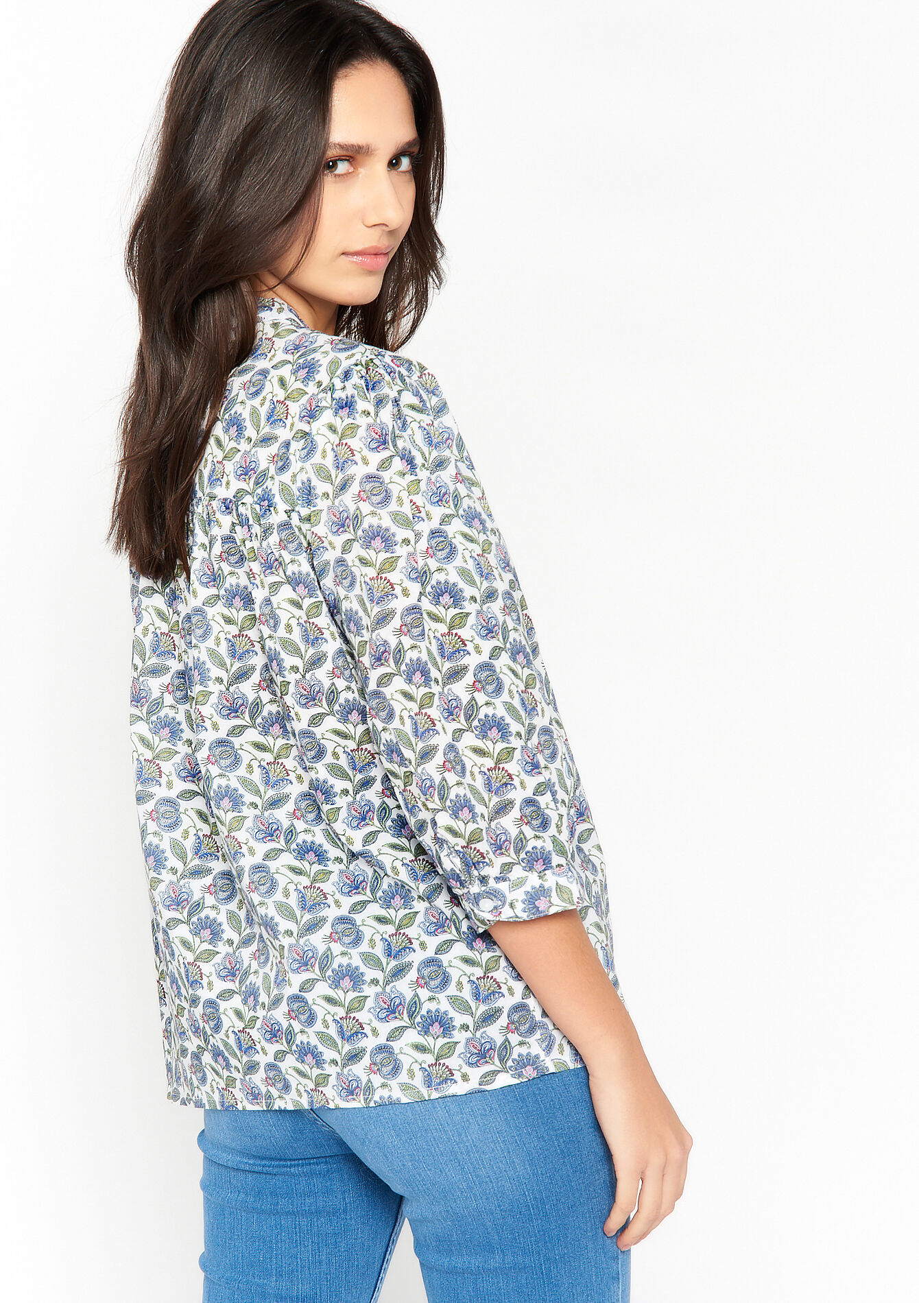 Blouse with floral print - BLUE SKY - 05702077_3009