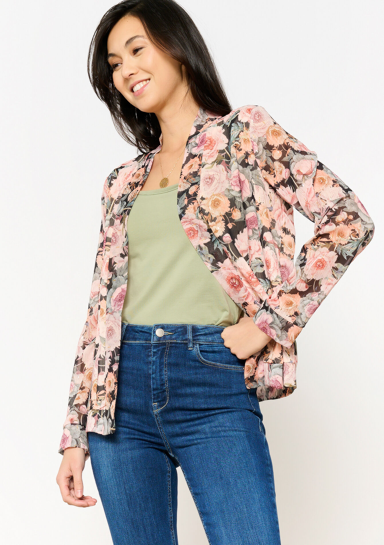 Jacket with floral print, Jacket with floral print - BLACK - 09101021_1119