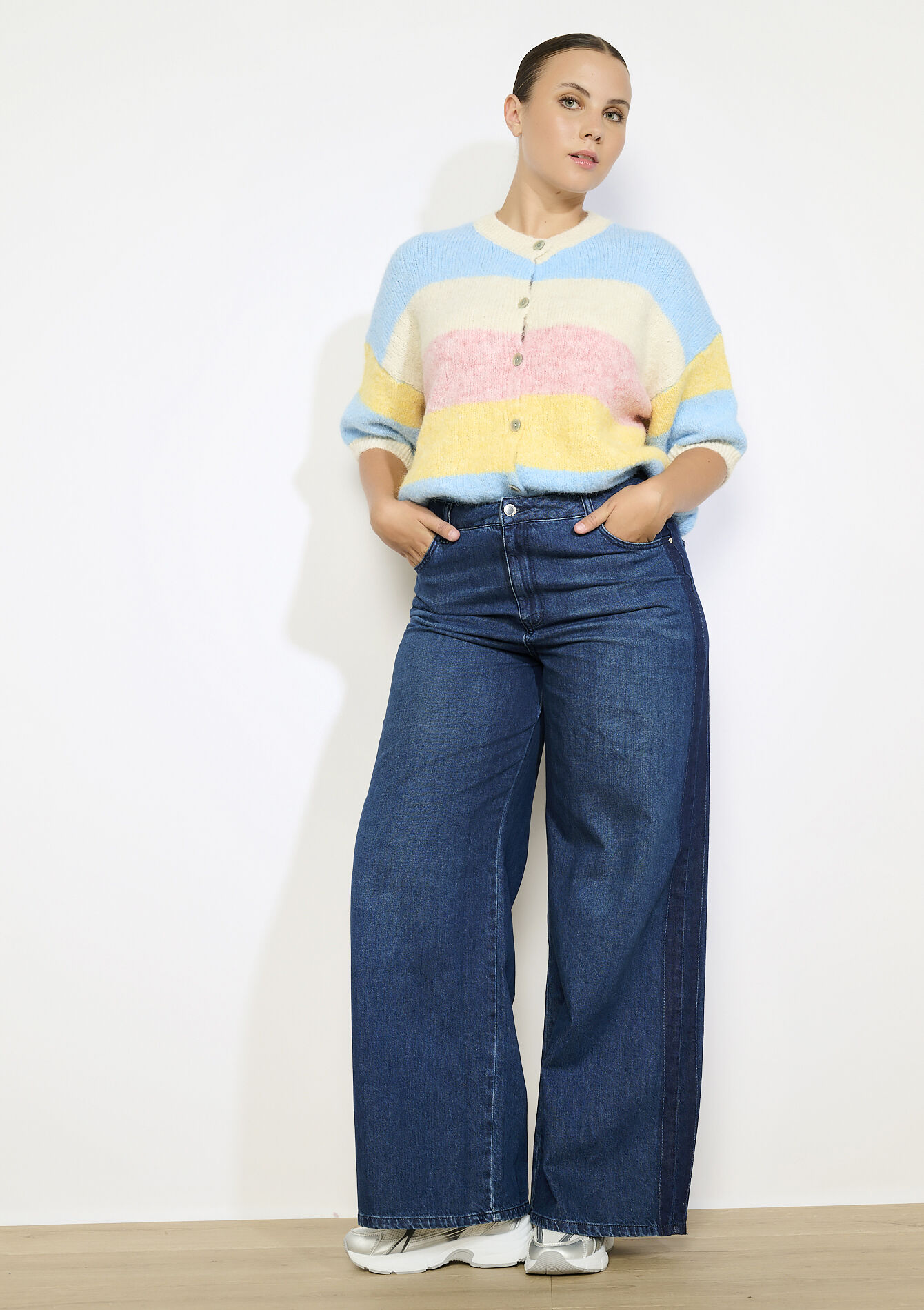 High-waist wide leg jeans, High-waist wide leg jeans - DARK BLUE - 22000625_0501