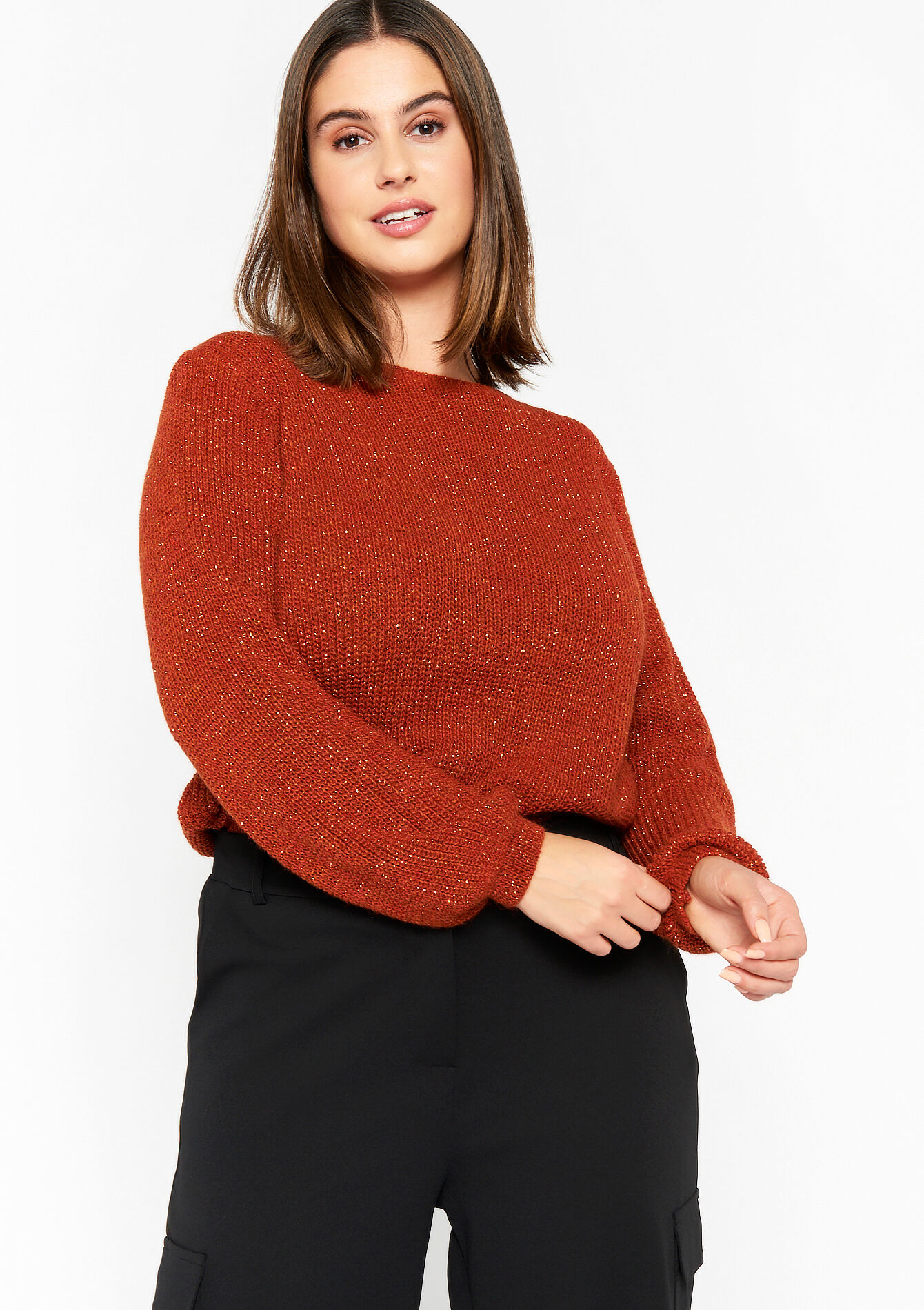 Pullover en lurex avec noeud, Pullover en lurex avec noeud - ORANGE SPICY - 04006062_5555