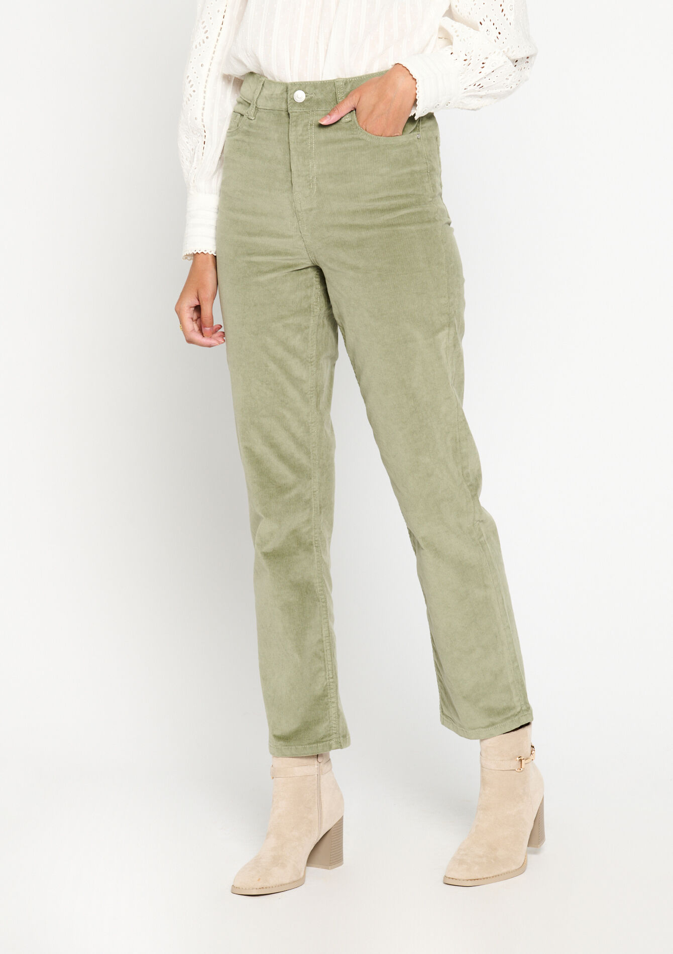 Rechte broek in babycorduroy, Rechte broek in babycorduroy - KHAKI FADED - 06004366_4326