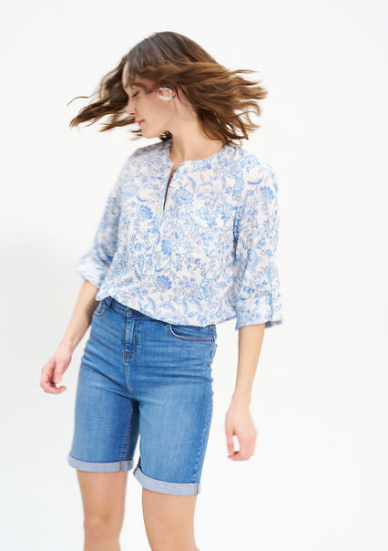 Blouse with floral print - BLUE SKY - 05702374_3009