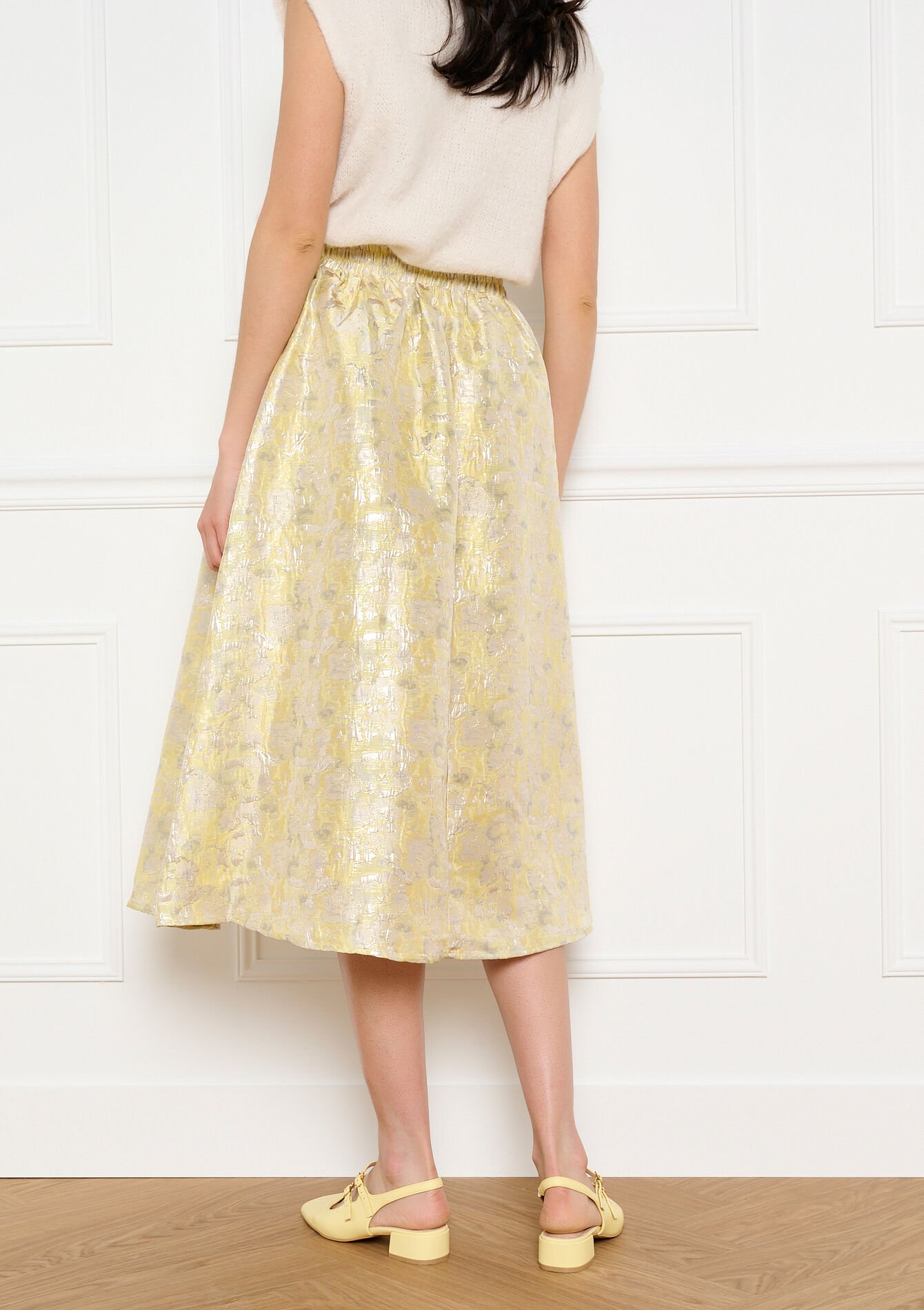 Jupe midi jacquard évasée - YELLOW PASTEL - 07101492_5004