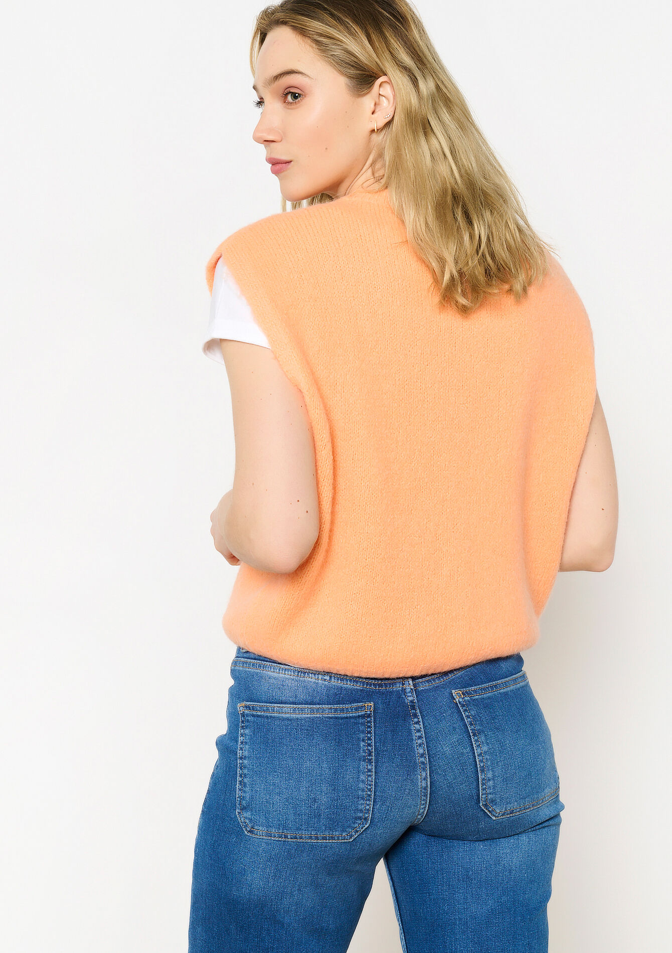 Sleeveless cardigan in alpaca wool, Sleeveless cardigan in alpaca wool - ORANGE MANGO - 04101283_2575