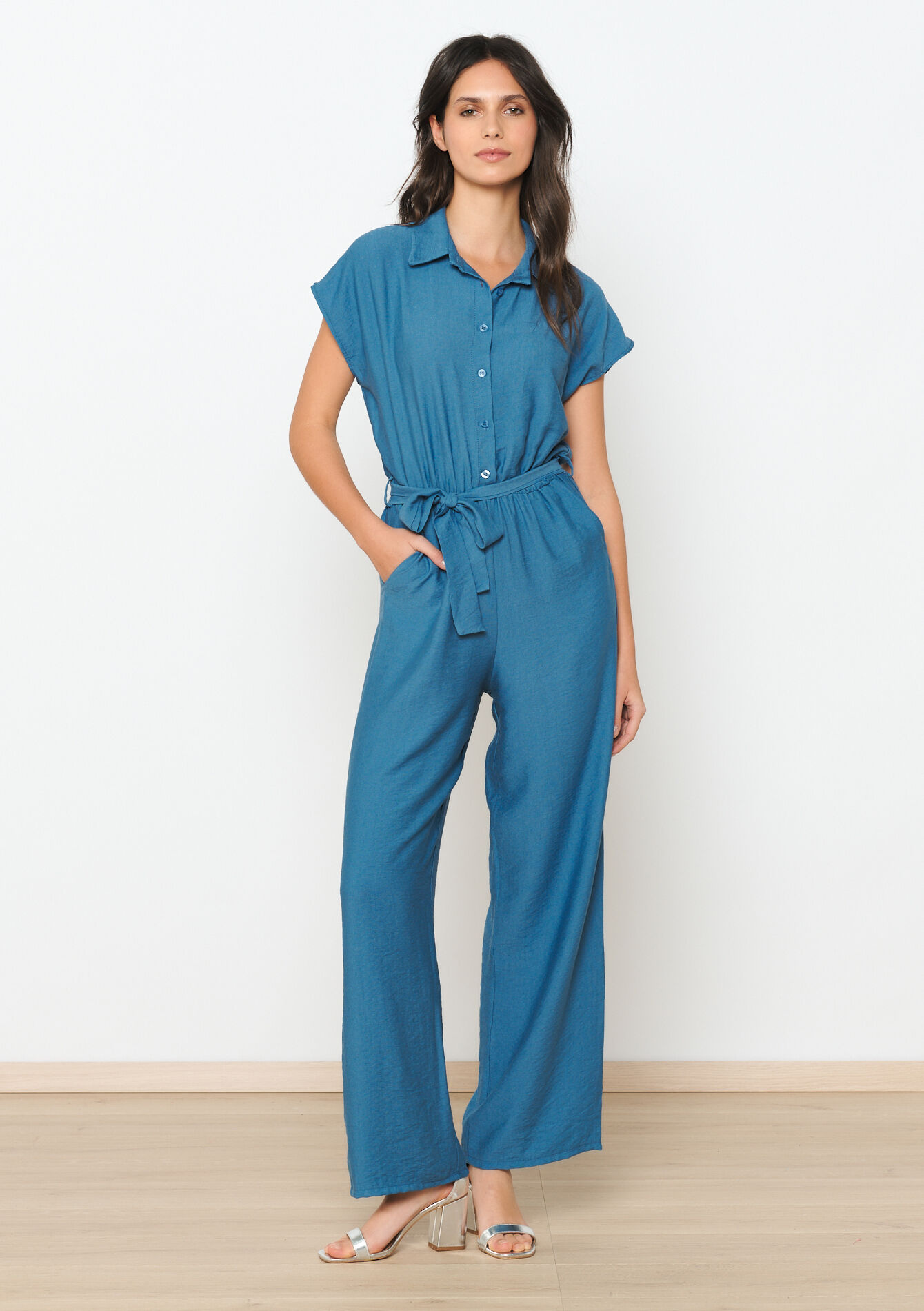 Jumpsuit met korte mouwen, Jumpsuit met korte mouwen - BLUE PASTEL - 06004507_3003