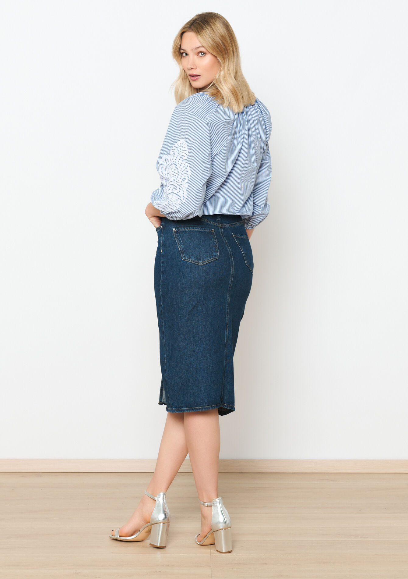 Jupe mi-longue en jean, Jupe mi-longue en jean - DARK BLUE - 07101202_0501